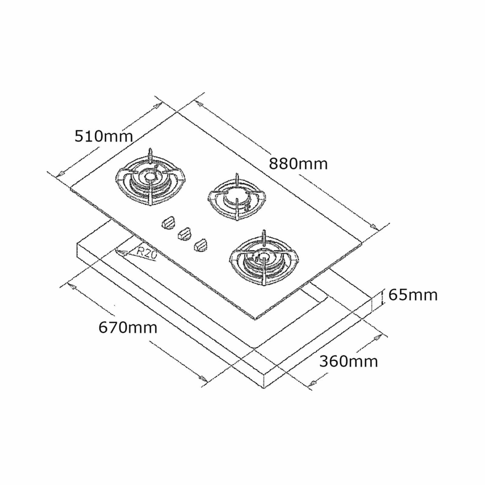 TECNO 90cm 3 Burners Glass Hob (exclude Installation) T 3388TGSV OW-image 2
