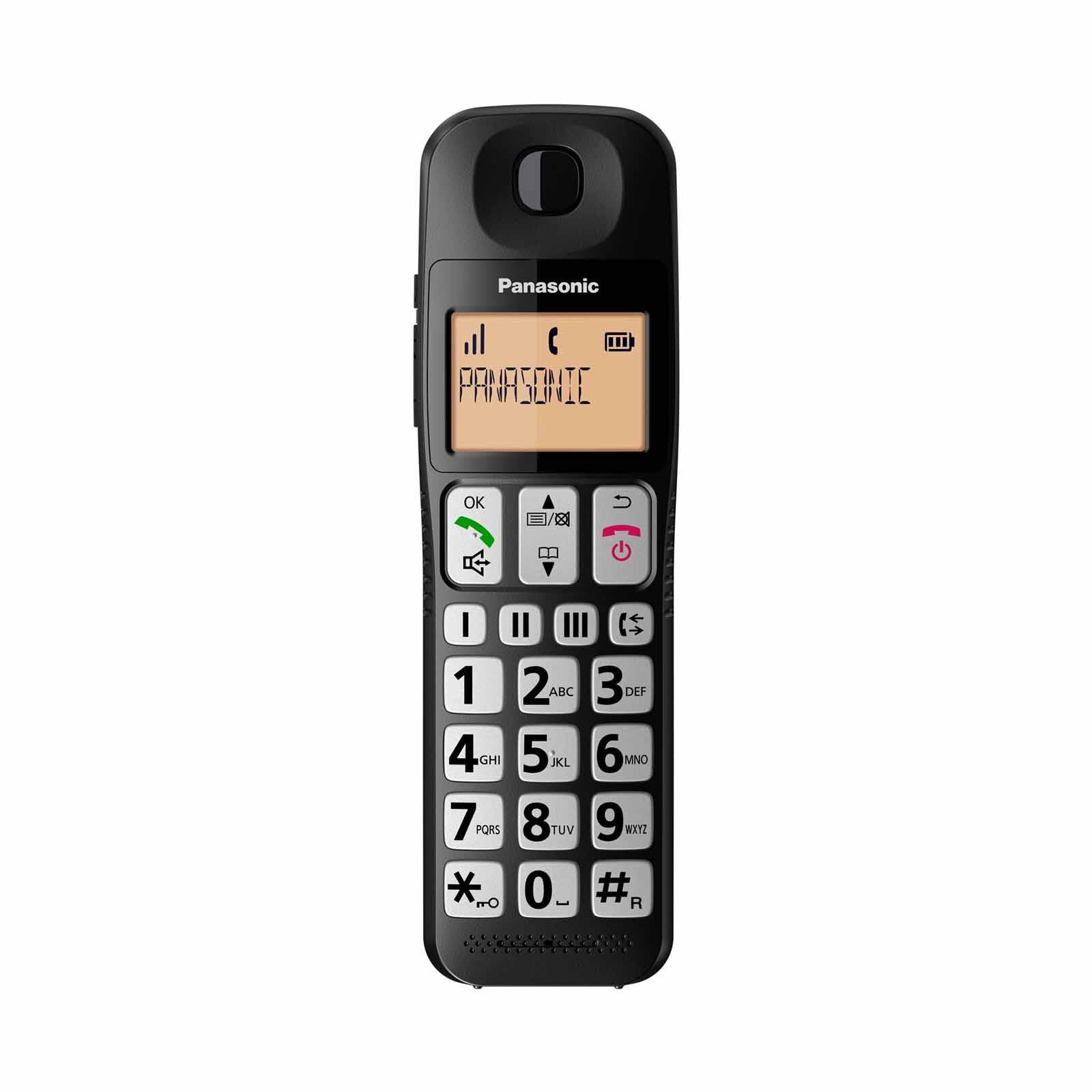 PANASONIC Single Dect Phone Amber Backlit Display (black) KX-TGE110CXB