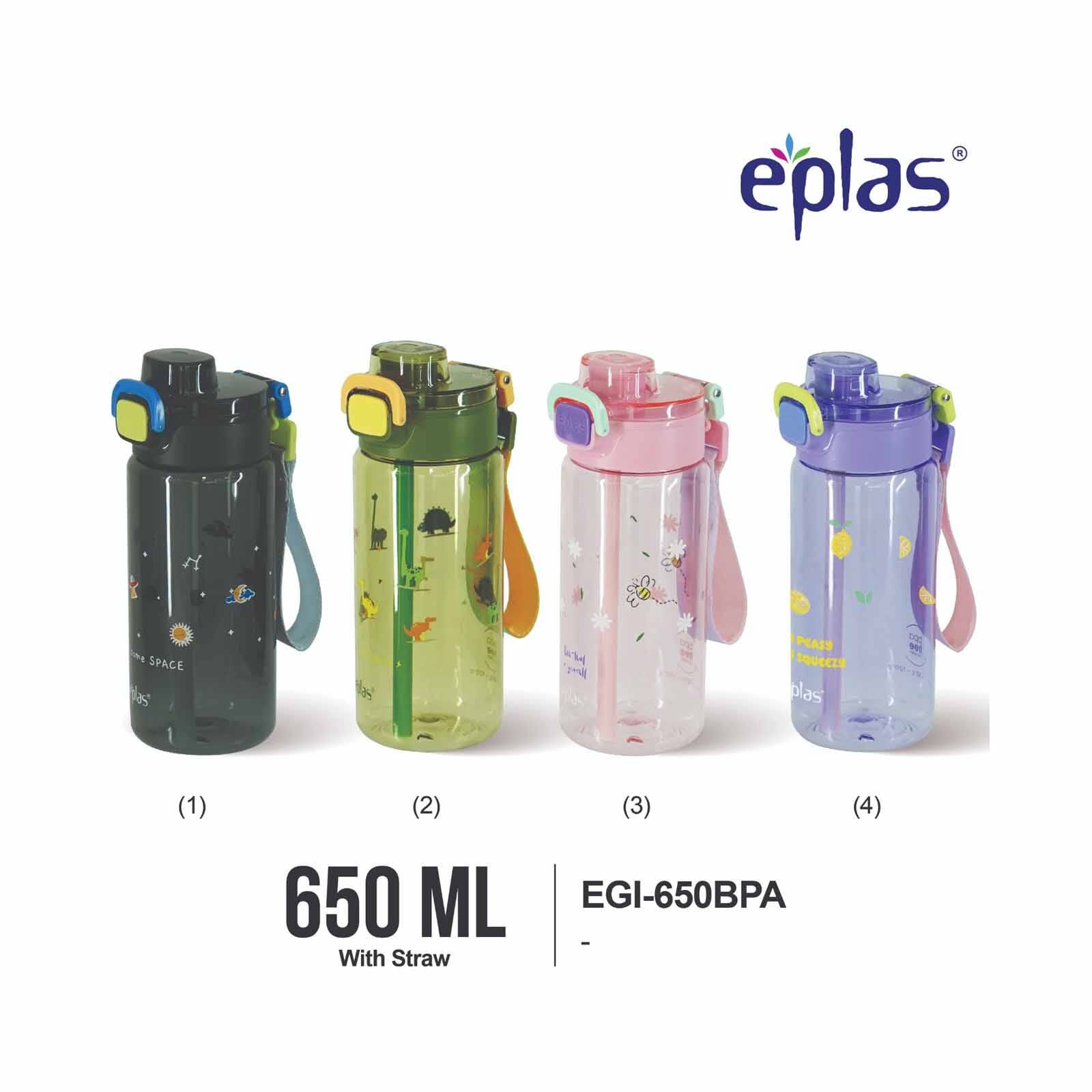 EPLAS Candy Crush One-touch Open Water Bottle With Prints (650ml) - Black/planet EGI-650-image 2
