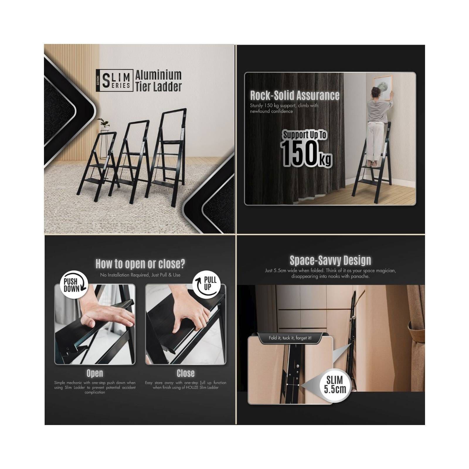 HOUZE Slim Aluminium 4 Tier Ladder DY-8214-image 2