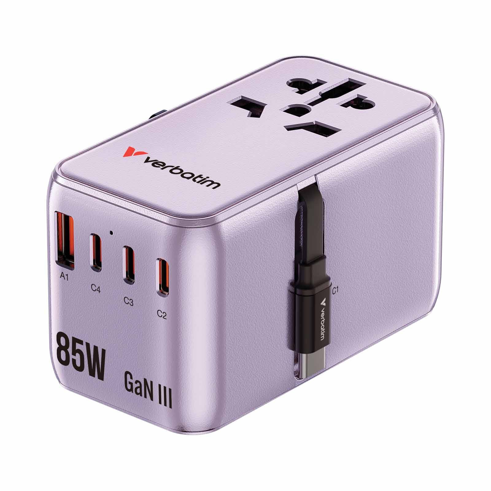 VERBATIM Charge N Travel 85w Retractable Cable - Purple VM30177-image 2
