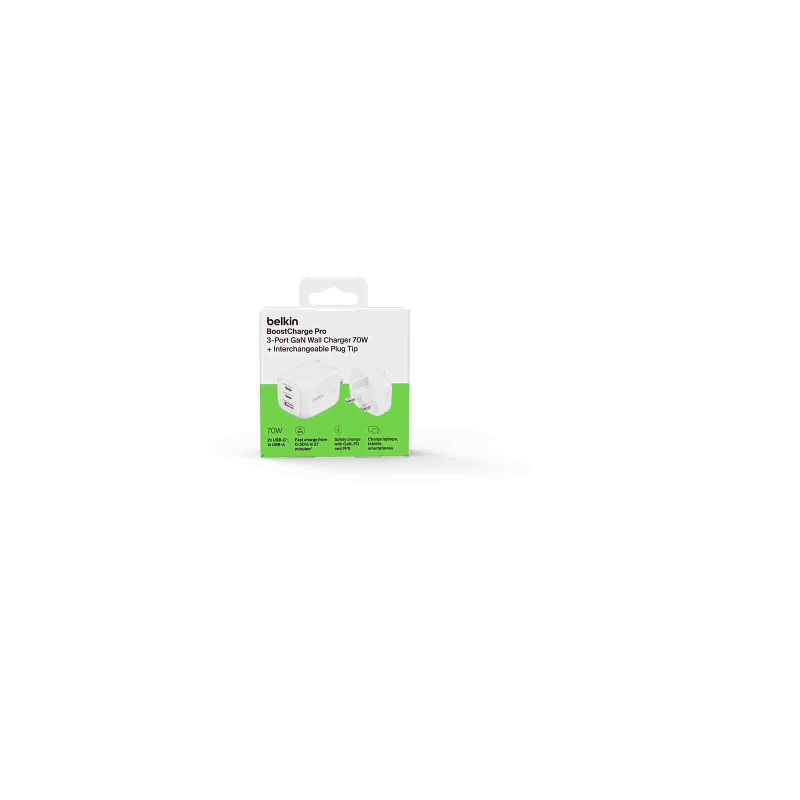 BELKIN 70w 3port Wall Charger (built-in Us Plug+uk Plug) WCH018MYWH-image 4