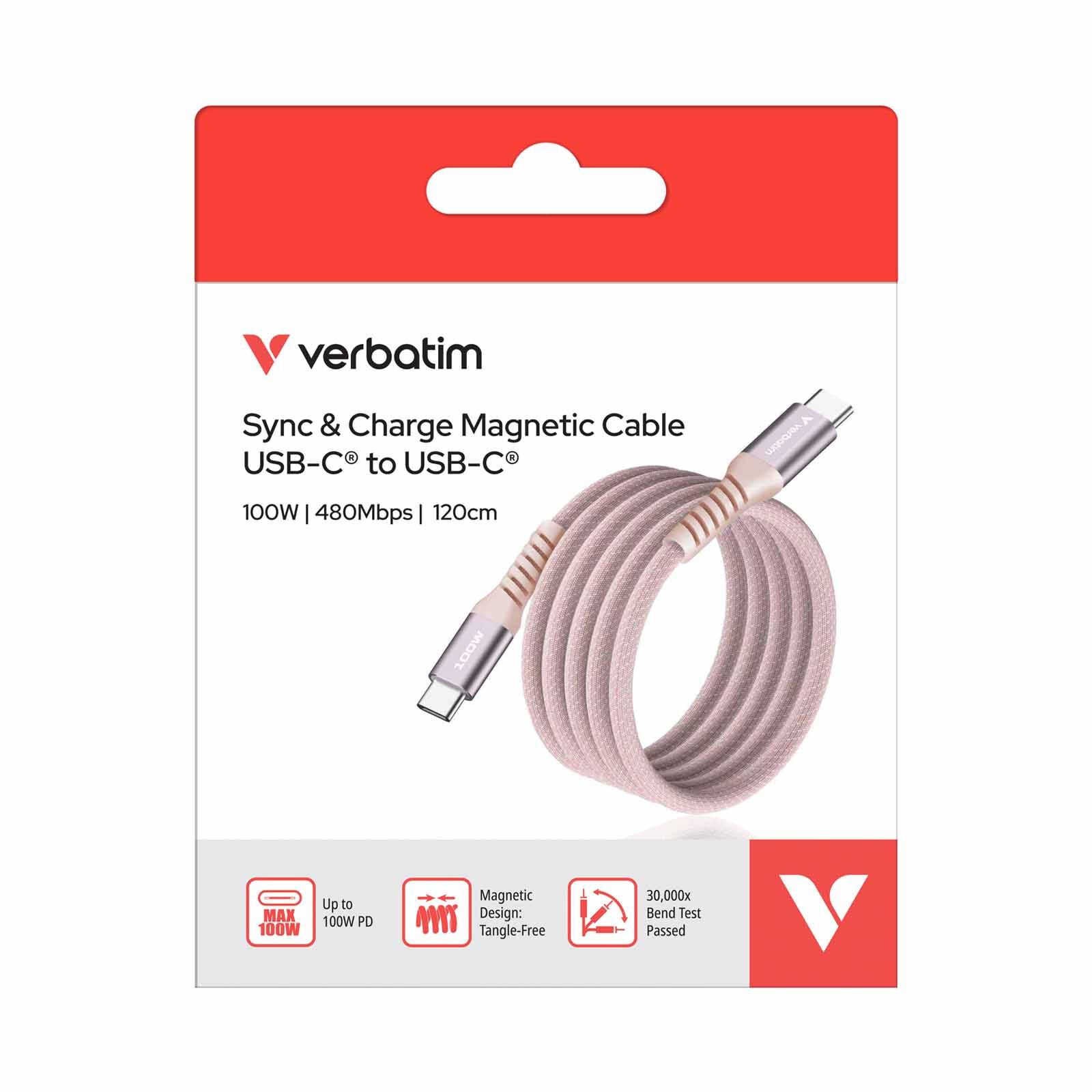 VERBATIM Sync & Charge Usb-c To Usb-c 100w Magnetic 120cm - Pink VM31857-image 4