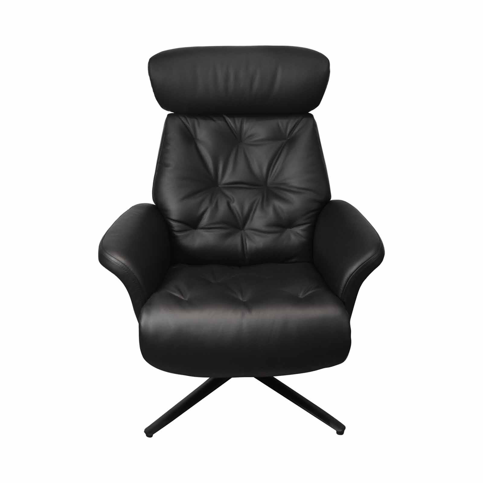 Recliner With Ottoman (hl) Black Half Leather Recliner GRANDE