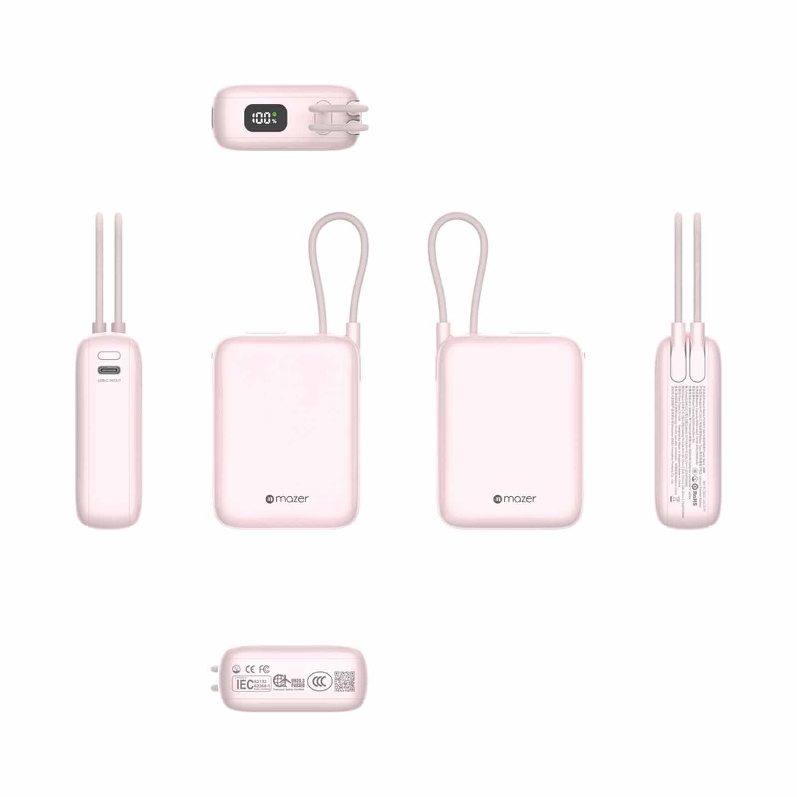 MAZER Powercharge Nano Duo 10,000mah Pd35w With Built-in C-cable X2 Powerbank - Pink M-PC35CC-PK-image 2