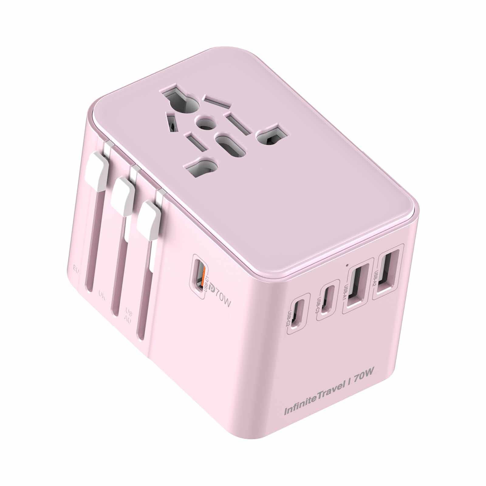 MAZER Infinitetravel Gan Pd70w 3c+2a 100-240v/8a Spare Fuse World Travel Charger-pink M-IFTRAVEL170PD-PK-image 2