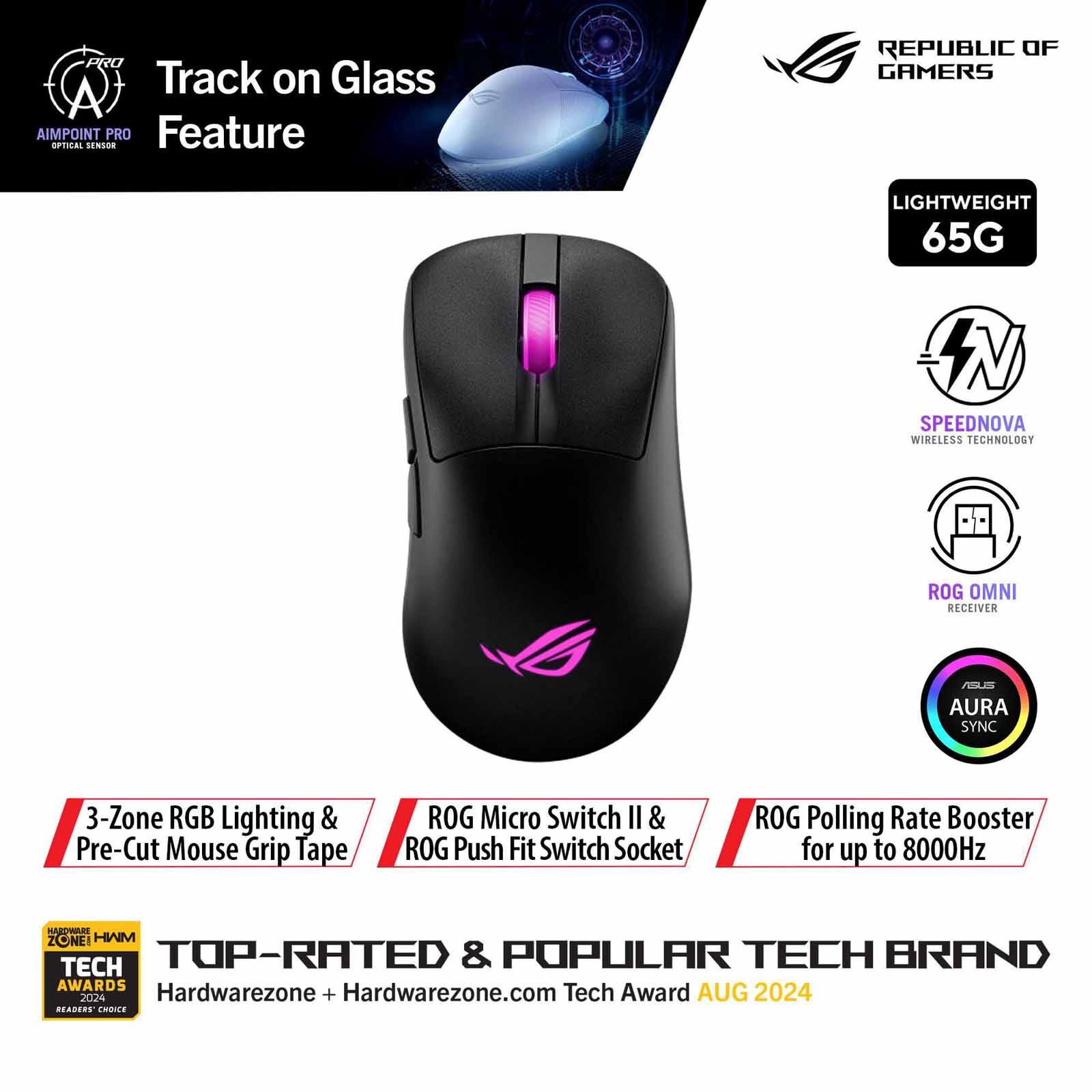 ASUS Rog Keris Ii Origin Wireless Gaming Mouse Black P722 - ROG KERIS II ORIGIN BLK-image 1