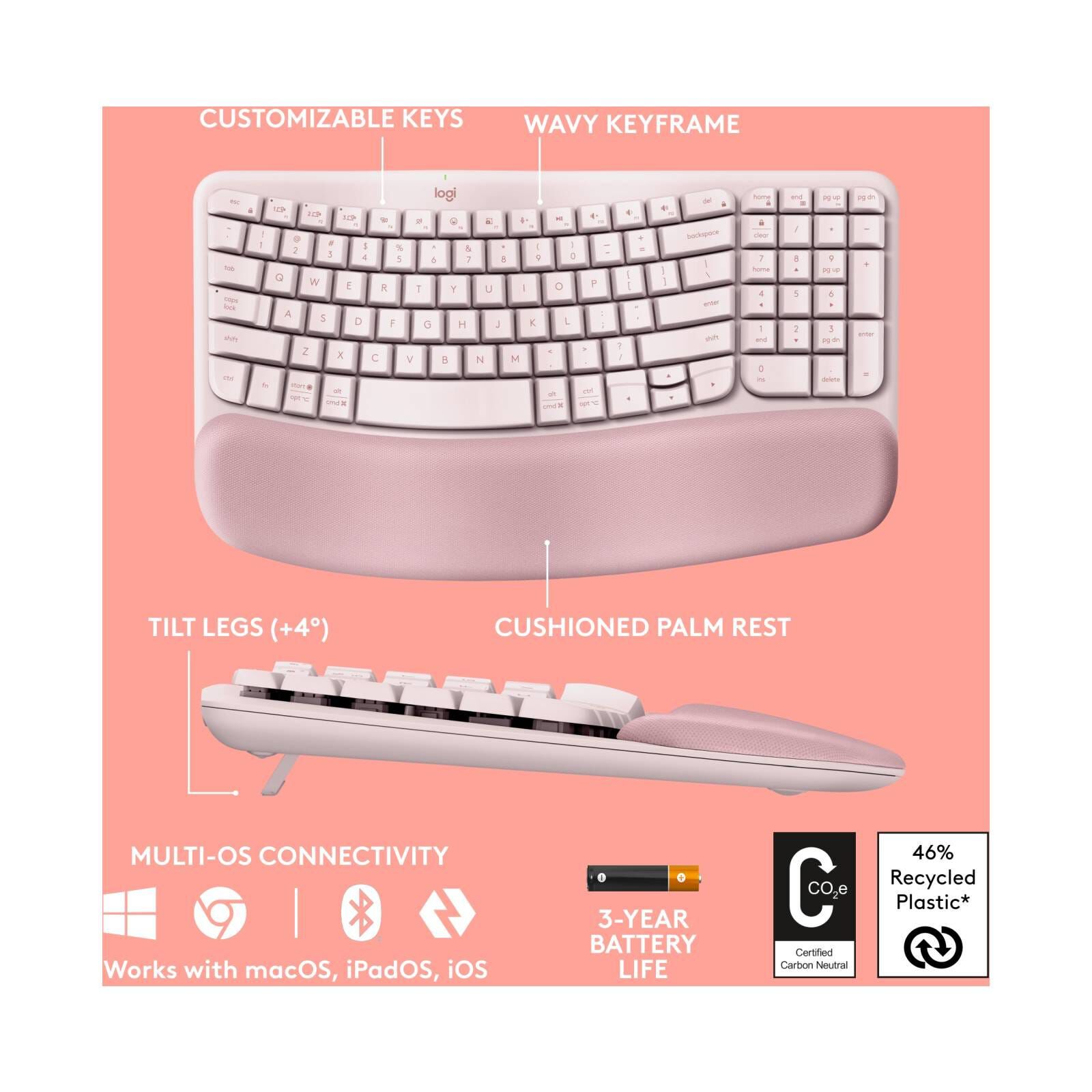 LOGITECH Logitech Wave Keys Ergonomic Wireless Kb Rose 920-012514-image 5