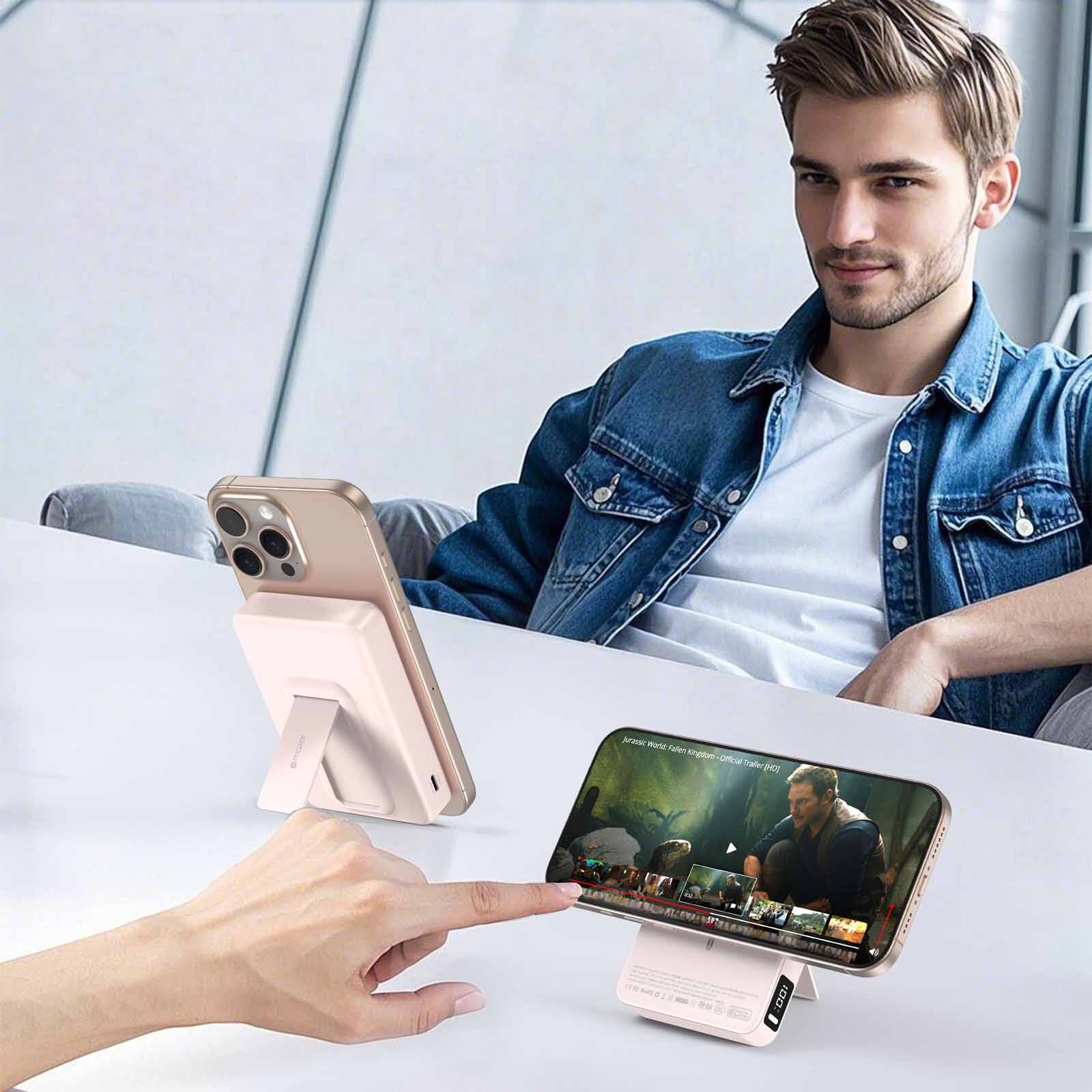 MAZER Ccc Certified Magnetic 15w 10000mah/pd30w With Istand Power Bank-pink M-MAGAIR20-PK-image 5
