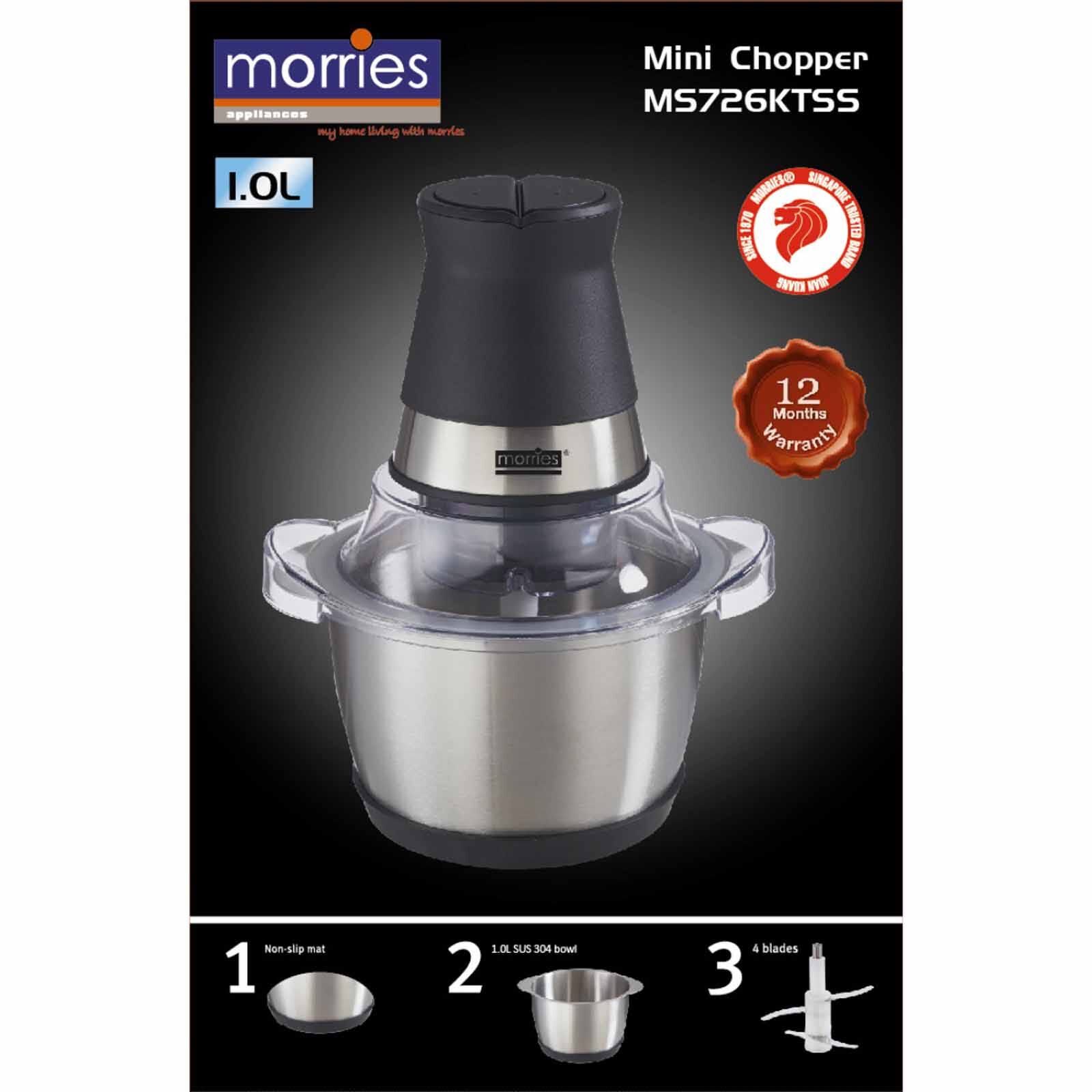 MORRIES Chopper Stainless Steel Bowl And 4 Stainless Steel Blades (1.0l) MS-726KTSS-image 5