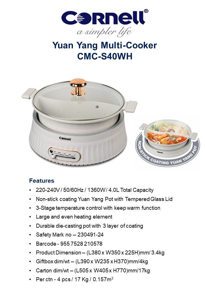 CORNELL Yuan Yang Multi-cooker (4l) CMCS40WH-image 5