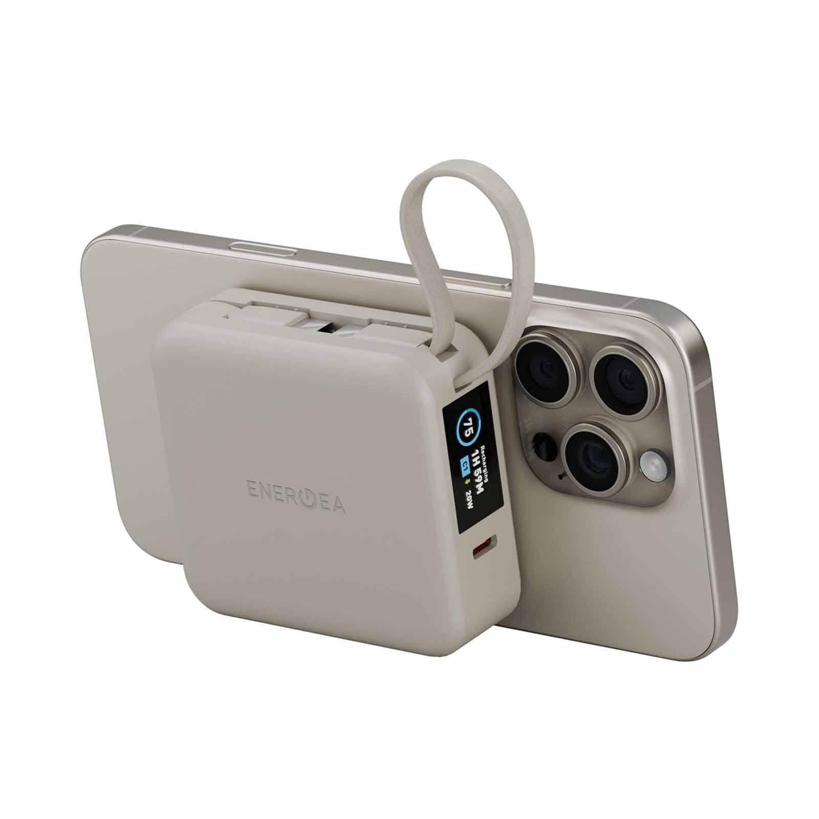 ENERGEA Magpac Mini Plus, 10000mah Magsafe Compatible Power Bank With Built-in C Cables & Display - Sand MP-MINIPLUS-SND-image 4