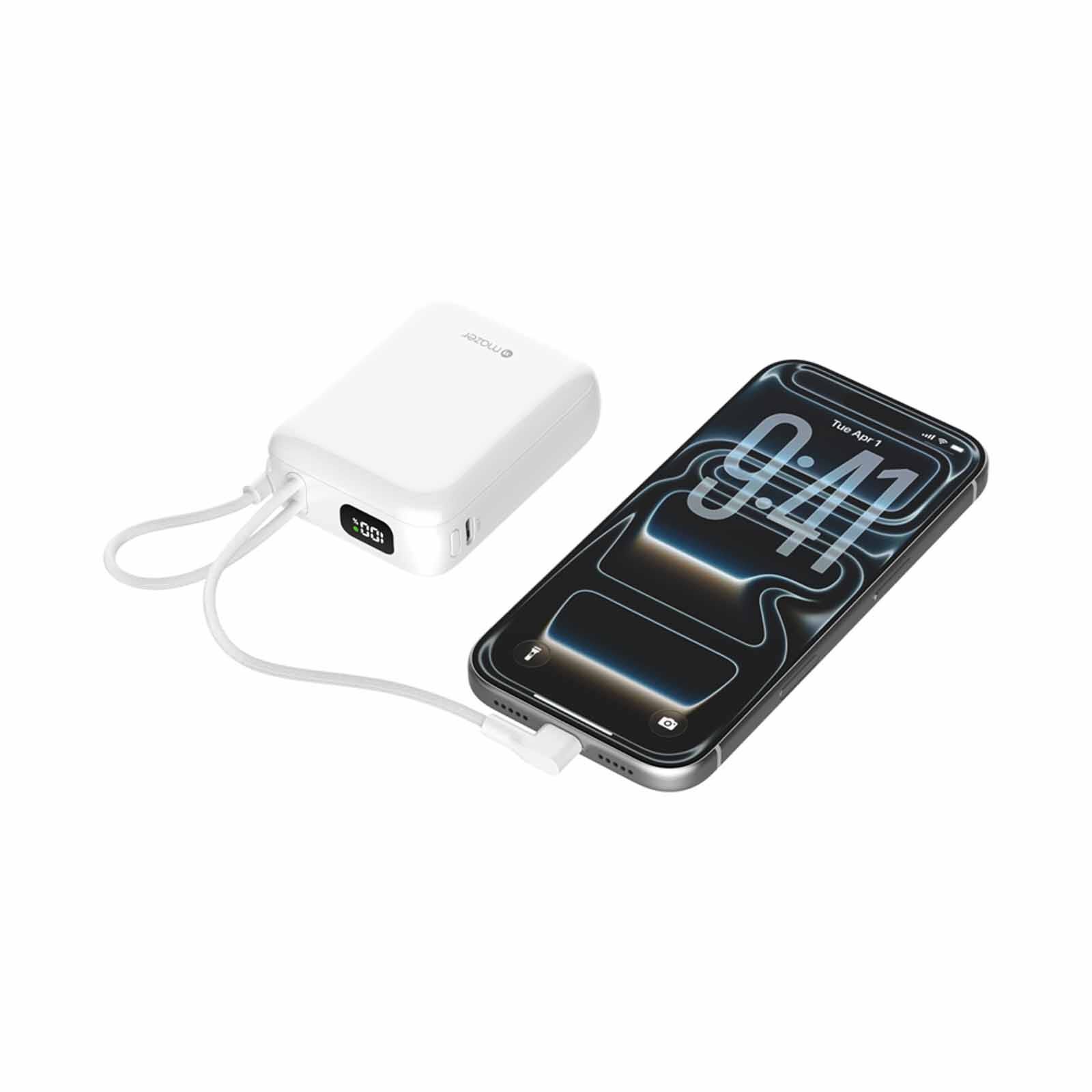 MAZER Powercharge Nano Duo 10,000mah Pd35w With Built-in C-cable X2 Powerbank - White M-PC35CC-WH-image 5