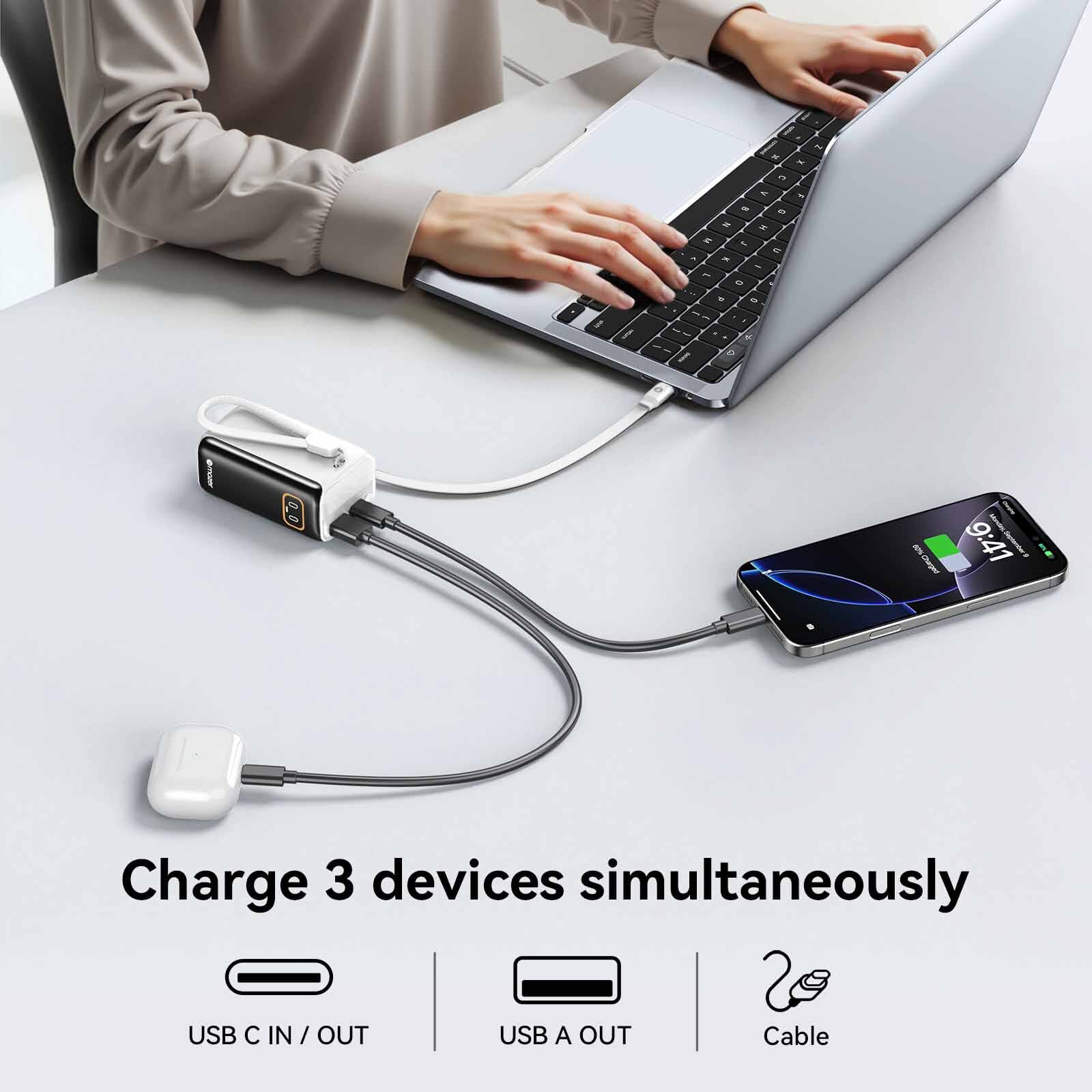 MAZER Powercharge Rlink 10,000mah/pd45w With Built-in Retractable C-cable Powerbank - Silver M-AI-PC45R10-V7-SV-image 7