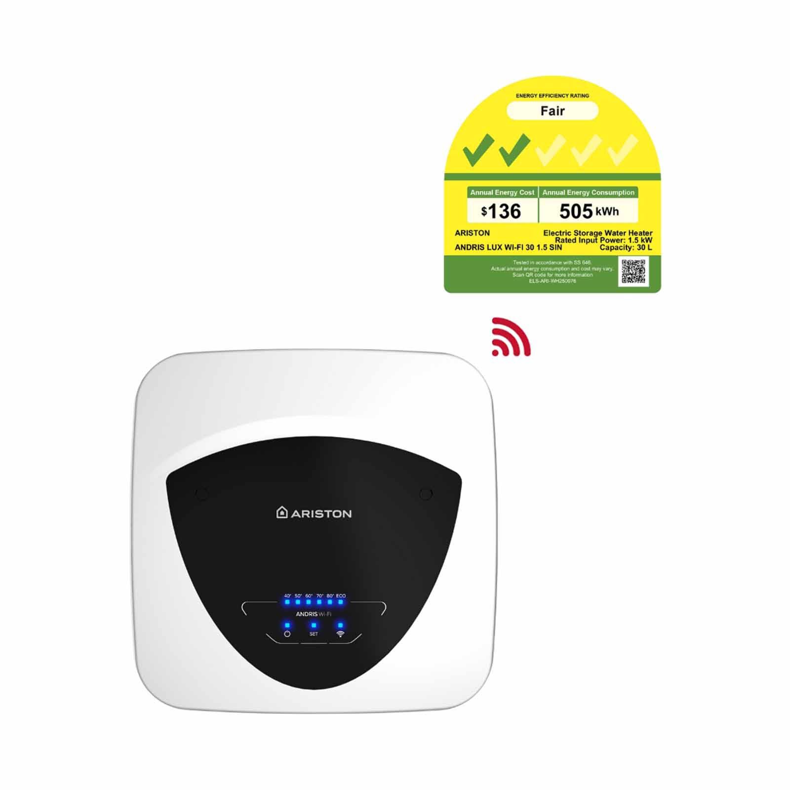 ARISTON 30l Wifi Storage Water Heater ANDRIS LUX WI-FI 30 1.5 SIN-image 1