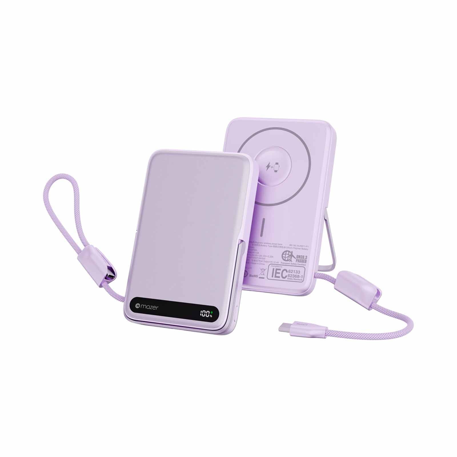 MAZER Maglink 10,000mah Magnetic 15w/apple Watch Charging/usb-c Pd27w Cable Power Bank-lavender M-MAGLINK19-LD