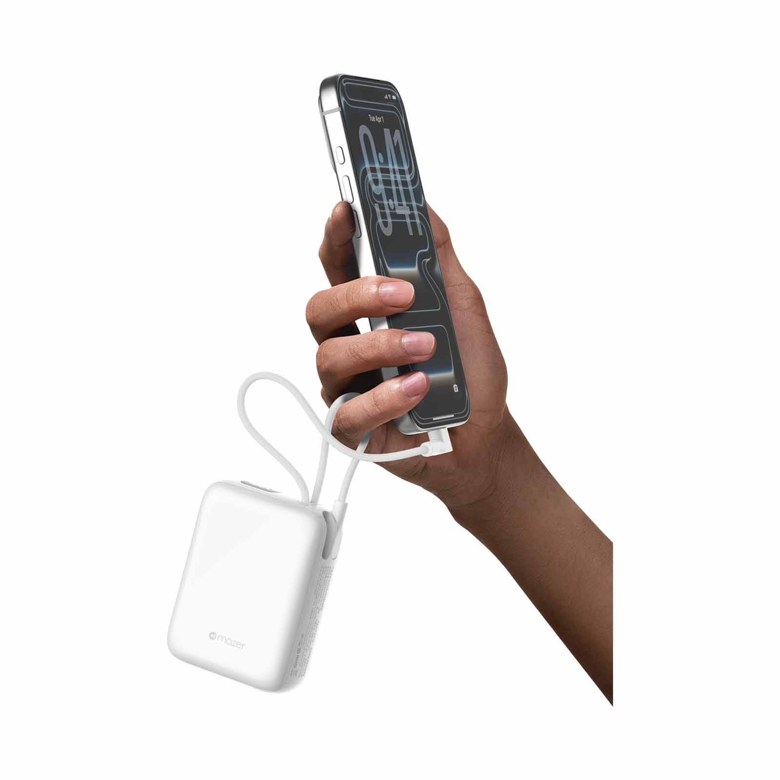 MAZER Powercharge Nano Duo 10,000mah Pd35w With Built-in C-cable X2 Powerbank - White M-PC35CC-WH-image 2
