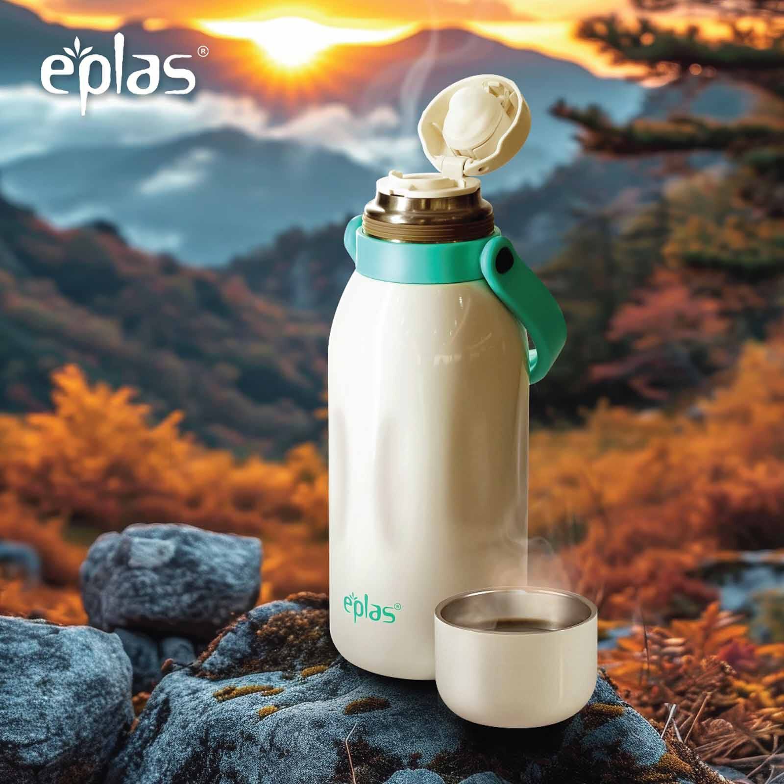 EPLAS 316 Double-walled Stainless Steel One Touch Thermal Bottle With Handle (700ml) - White/turquoise EVB-700-image 7