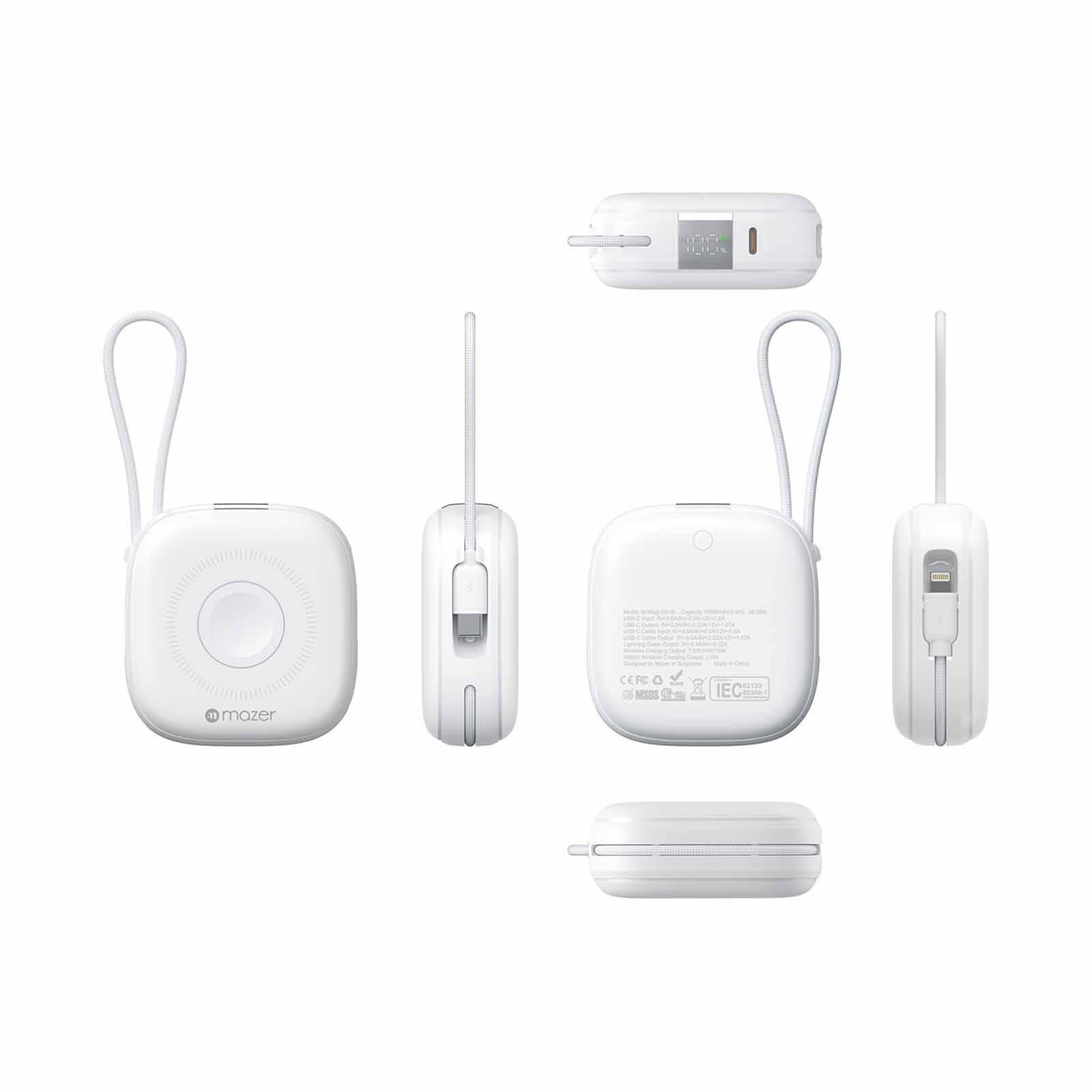 MAZER 10,000mah Qi2 Compatible 15w With Built-in Usb-c+lightning Cables, Apple Watch, Pd20w, Power Bank-wh M-MAGLINK18I-WH-image 2