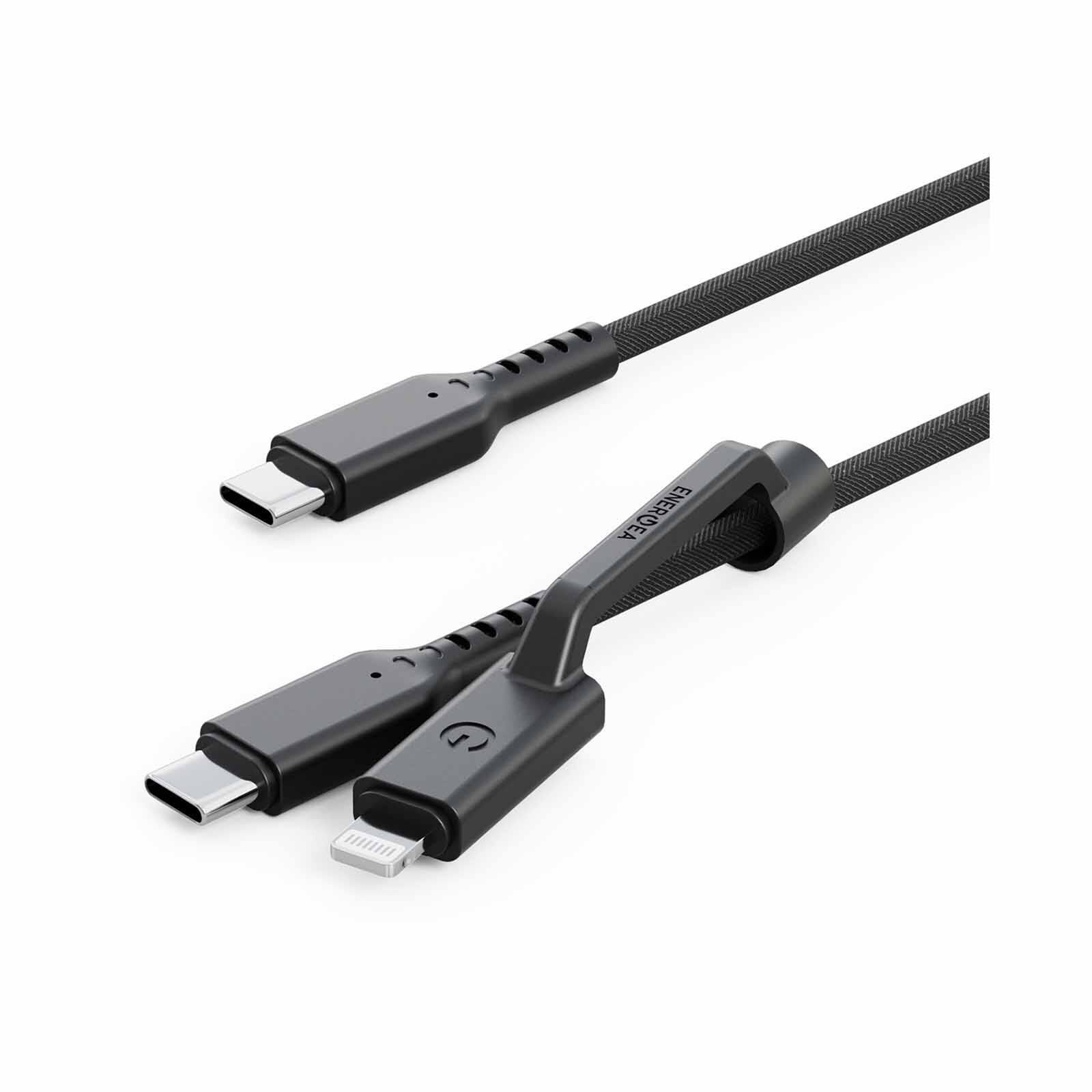 ENERGEA Flow Duo 2-in-1 C To C + Lightning Cable, 480mbps, 240w, 1.5m -black CBL-FLDUO-BLK150-image 3