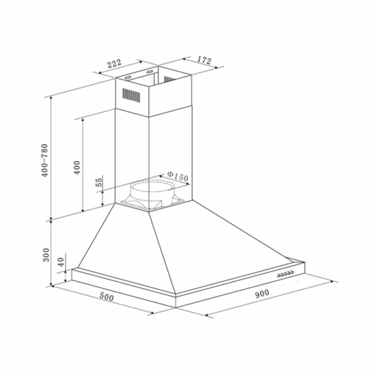 TURBO 90cm Chimney Hood Matt Black Buttons Control (excl. Install) TAC2-90BK-image 2