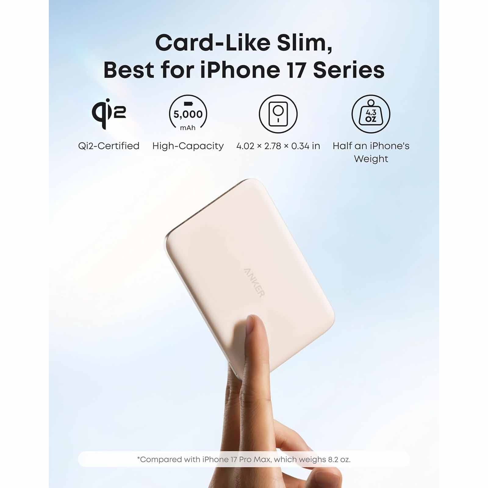 ANKER Maggo Ultra-slim 5000mah Qi2 Certified 15w Powerbank - Gold A1665HB1-image 3