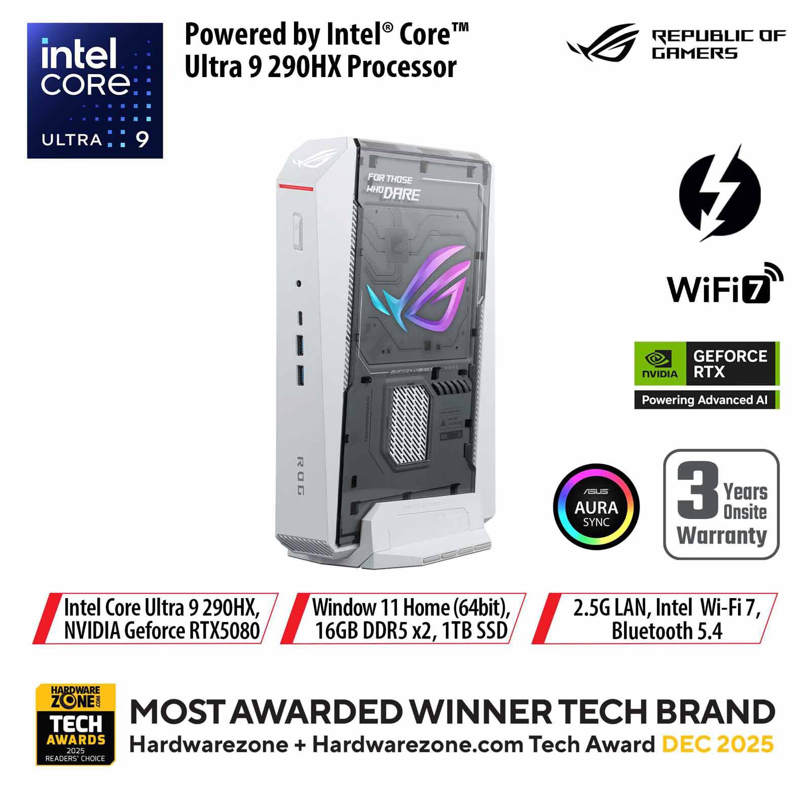 ASUS Rog Nuc U9-290hx 32gb 1tb Ssd Win 11 Rtx5080 White RNUC16JNK9X289A3 - WHITE