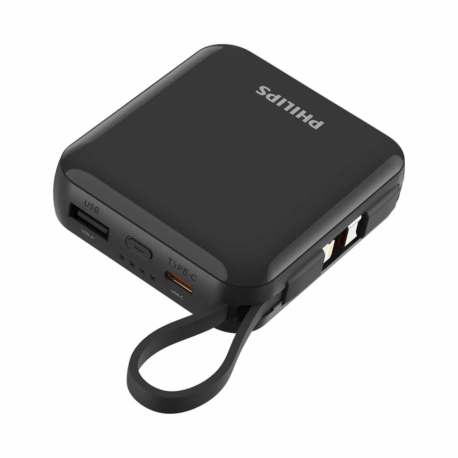 PHILIPS 10000mah Super Mini Series (pd 22.5w, Input 1c+1m, Ouput 1a+1c, With Cable C+lighting) - Black DLP5713CB/00-image 2