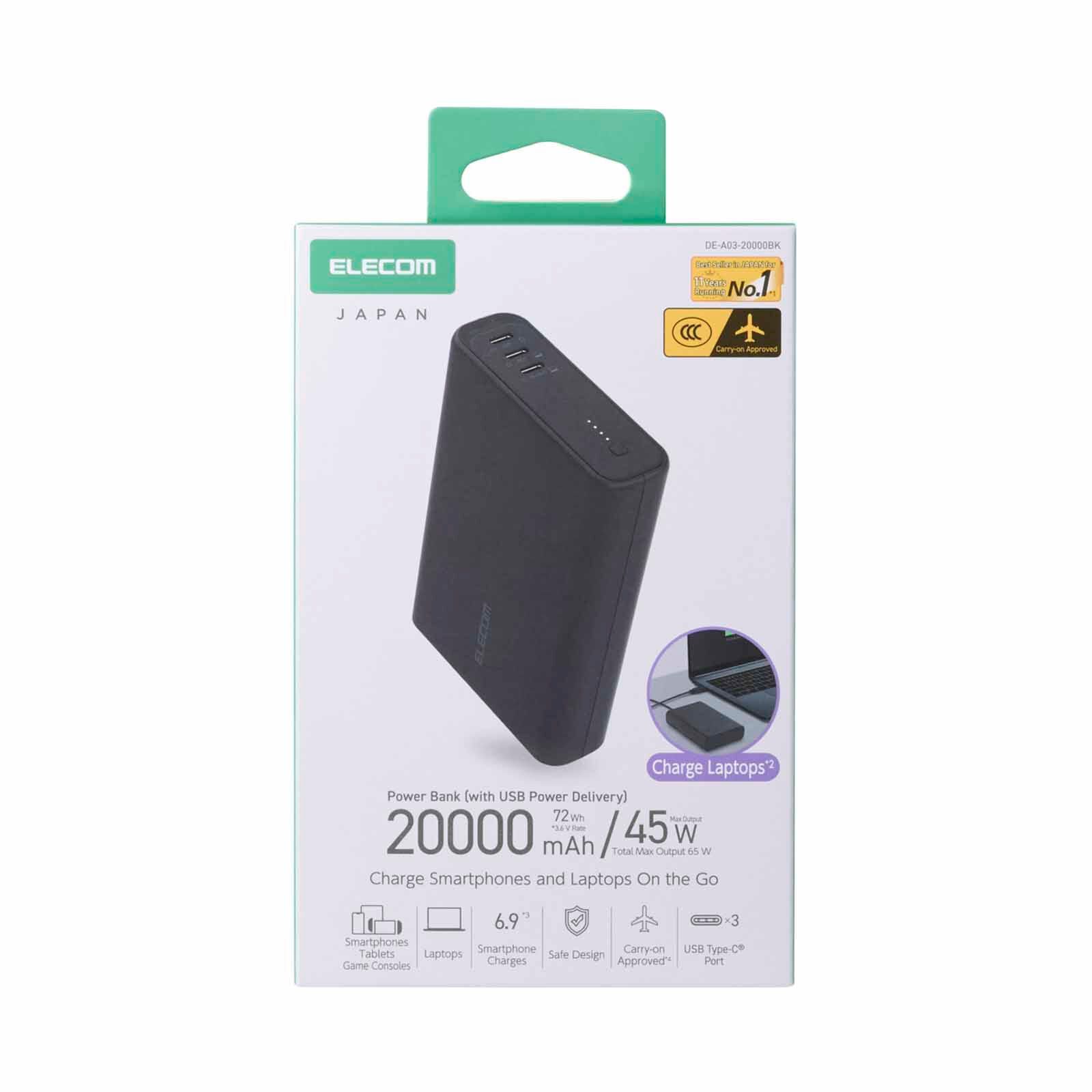 ELECOM Ccc Power Bank 20000mah 45w 3c DE-A03-20000BK-image 6