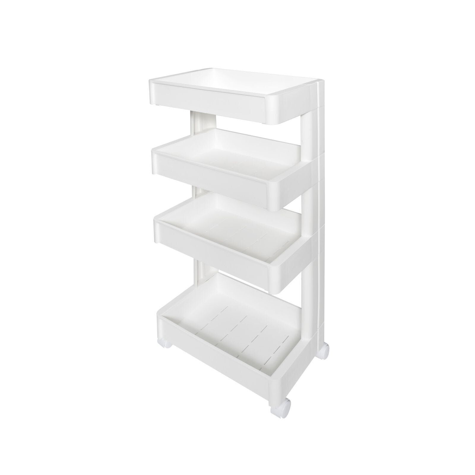 HOUZE 4 Tier Storage Wagon W Wheels Narrow - White W26xl45xh93cm KN-6234-image null
