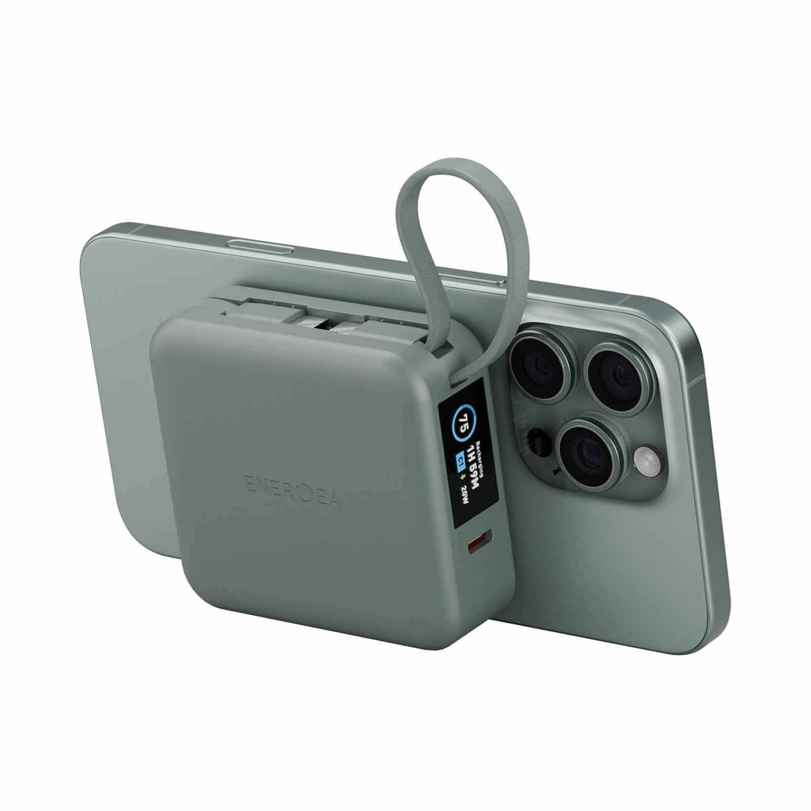 ENERGEA Magpac Mini Plus, 10000mah Magsafe Compatible Power Bank With Built-in C Cables & Display - Sage MP-MINIPLUS-SAG-image 4