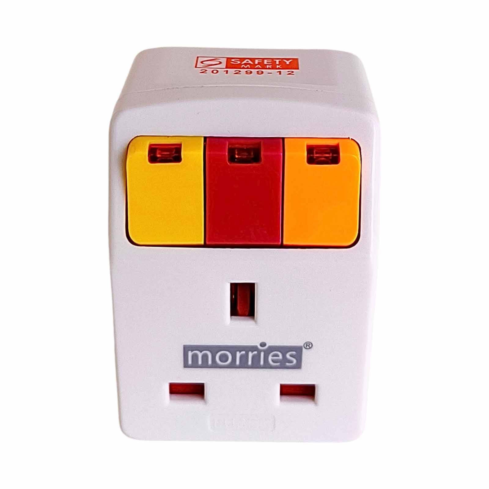 MORRIES 3 Way Adaptor With Switch And Surge Protection MS-3002 (COLOUR SWITCH)-image 1
