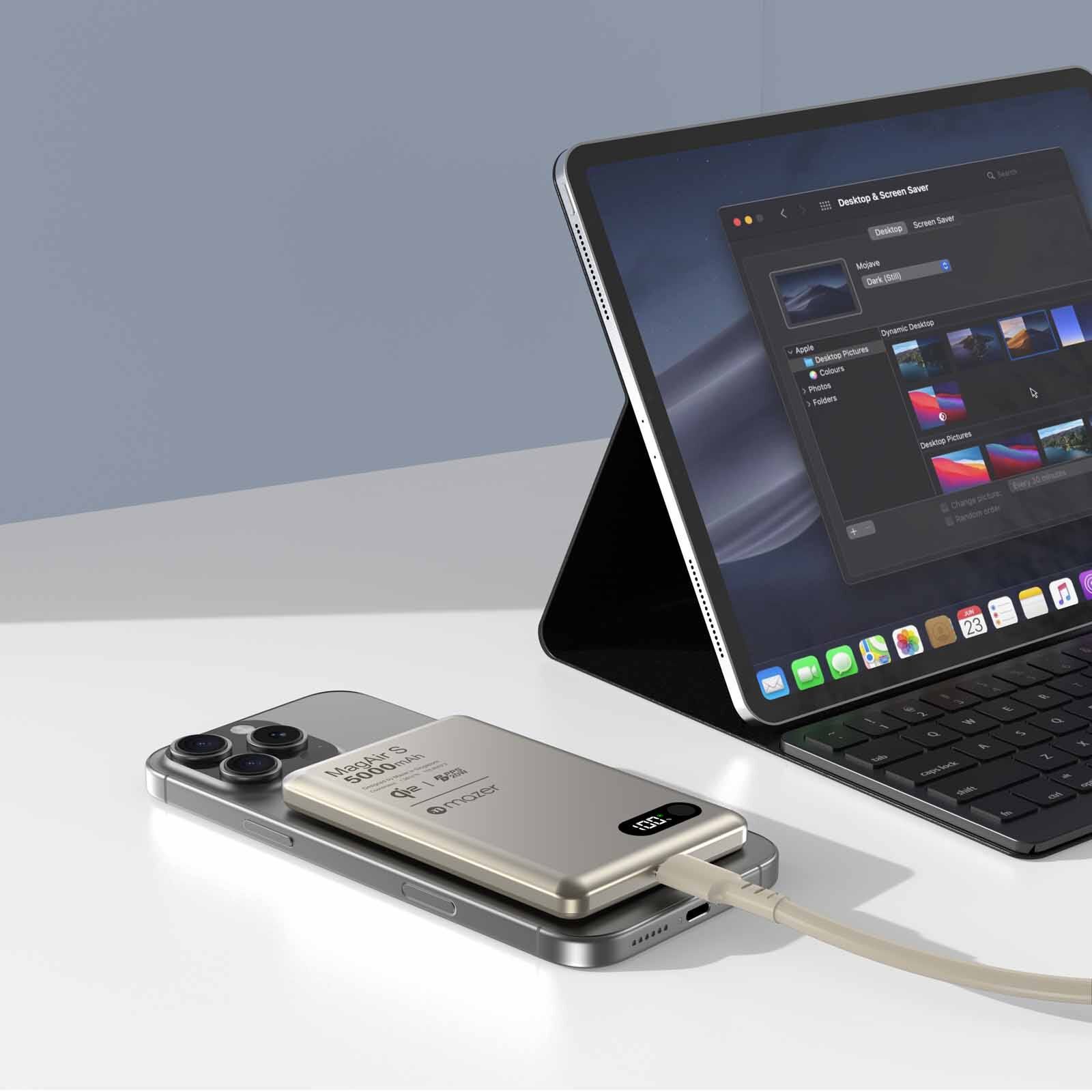 MAZER Qi2 Certified 15w 5000mah Pd20w Ultra Thin Power Bank - Natural Titanium M-MAGAIR29-NT-image 13