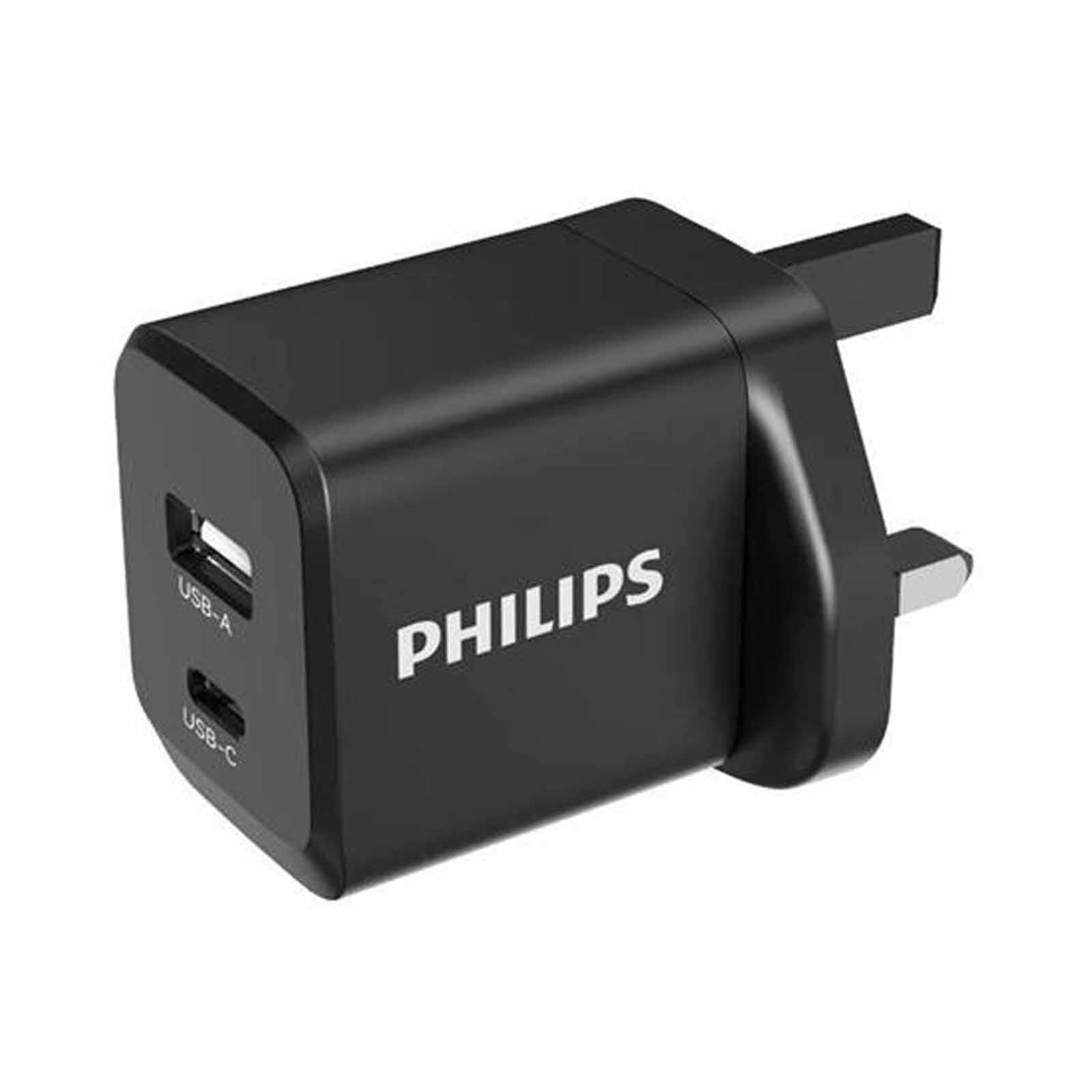PHILIPS 45w Gan Wall Charger 1a + 1c With Uk Plug Black DLP5321CB/05-image 1