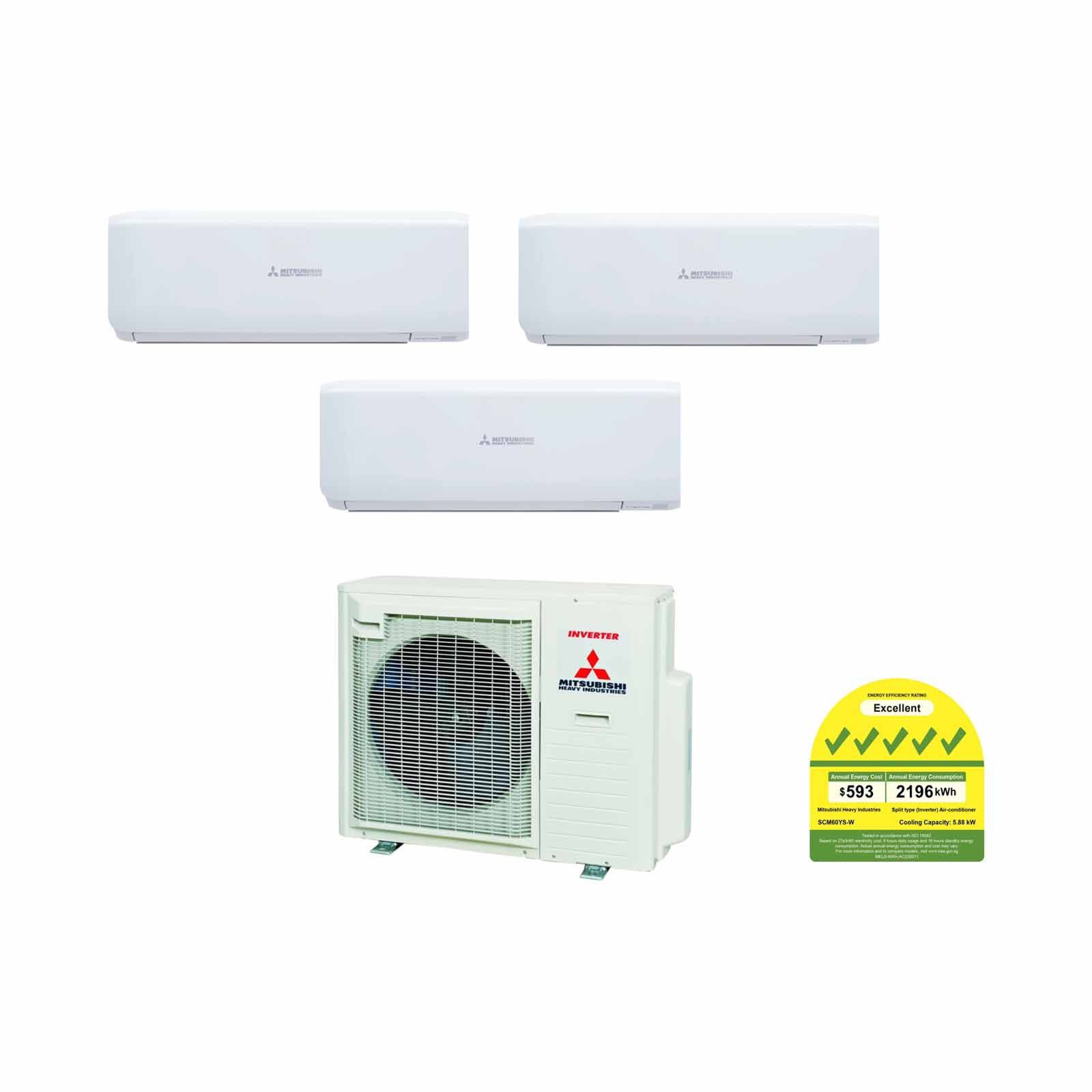 MHI Mhi Scm 6kwh Condenser Unit System 3 (9000btu X 2, 12000btu) SCM60YS-W + SRK10YVS-W X 2 +SRK13YVS-W-image null
