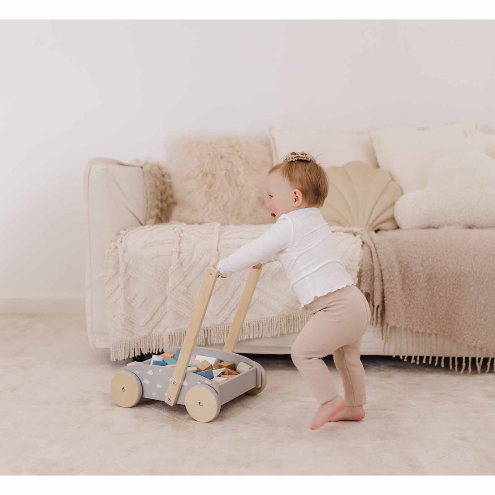 BUBBLE Wooden Baby Push Cart & Walker With 45 Building Blocks BU5026-image 4