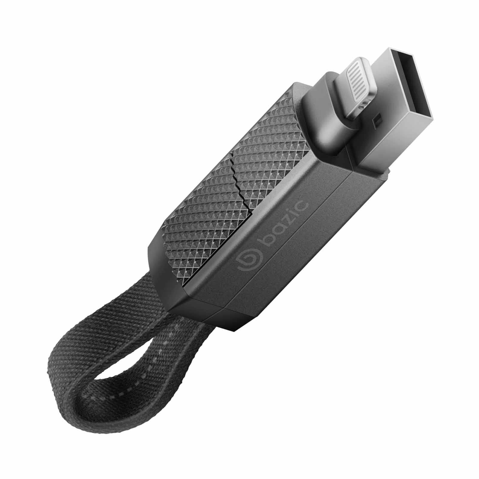 BAZIC Gocharge Alucable, 4 In 1 Aluminium Charging Cable With Usb A/c Input And Usb C/lightning Output. CBL-GC4N1-BLK015