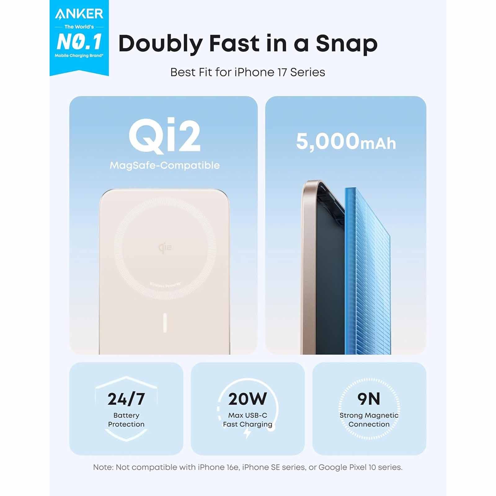 ANKER Maggo Ultra-slim 5000mah Qi2 Certified 15w Powerbank - Gold A1665HB1-image 2