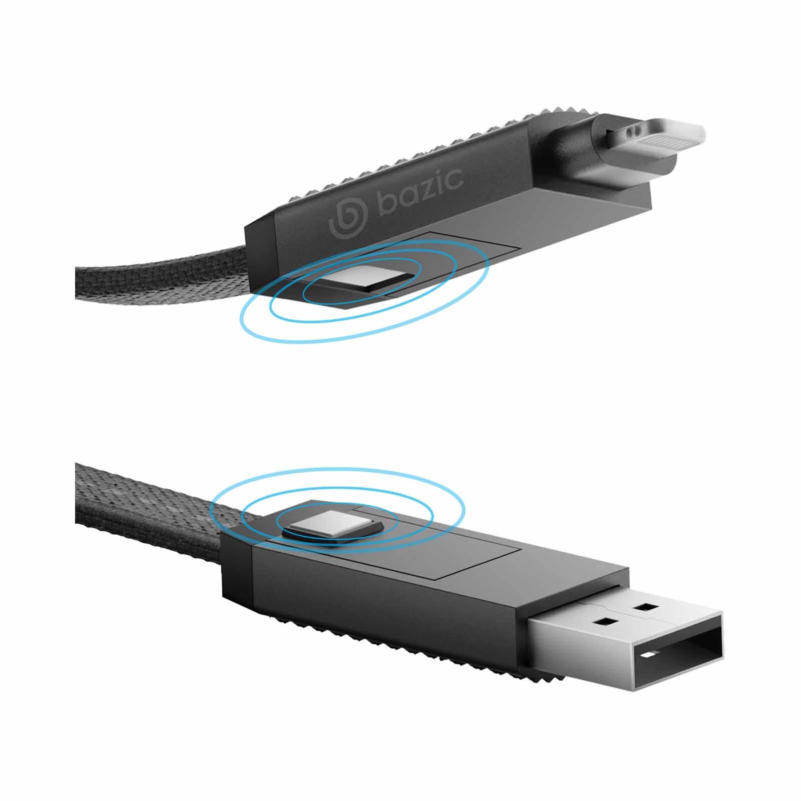 BAZIC Gocharge Alucable, 4 In 1 Aluminium Charging Cable With Usb A/c Input And Usb C/lightning Output. CBL-GC4N1-BLK100-image 3