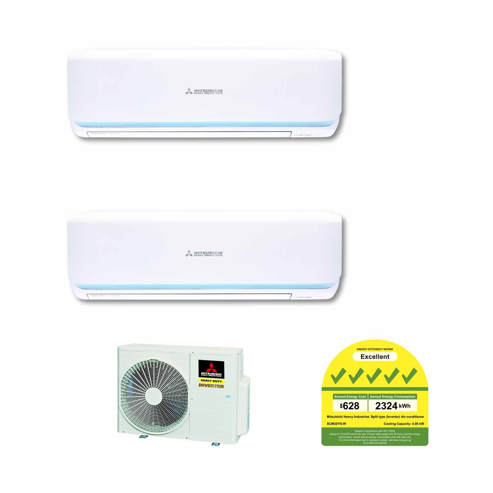 MHI Mhi Rocket Series 30k Cu System 2 (9000btu X 1, 12000btu X 1) SCM30YS-SRK10YYS2-W82-W8/SRK13YYS-W8-image 1