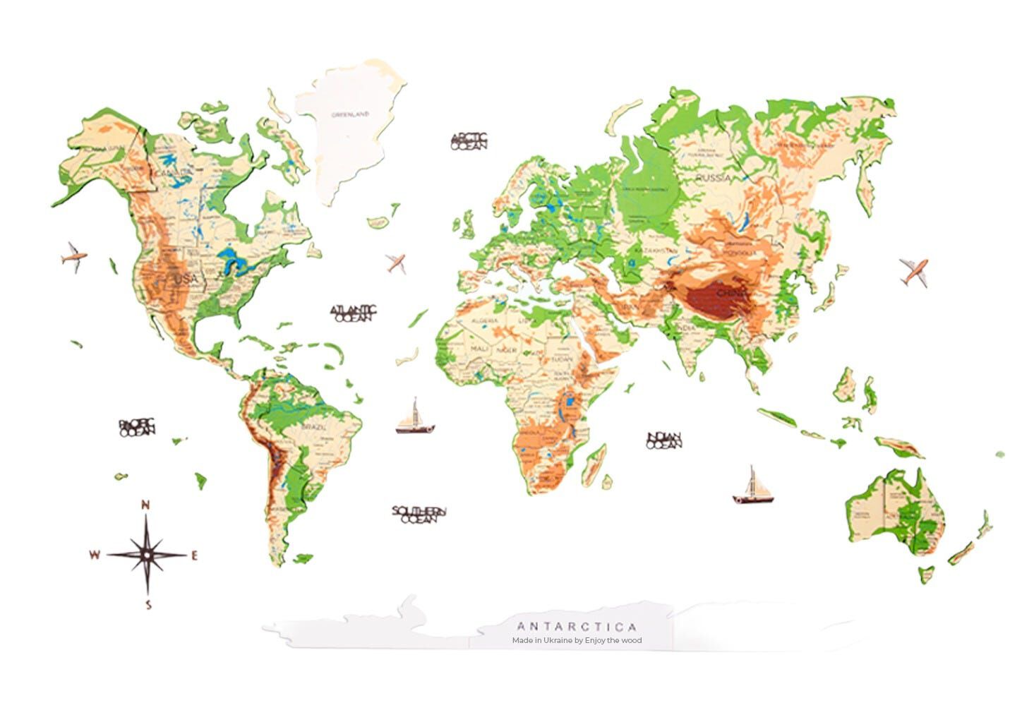2d Wooden World Map Physical L ENJOY THE WOOD-image 1