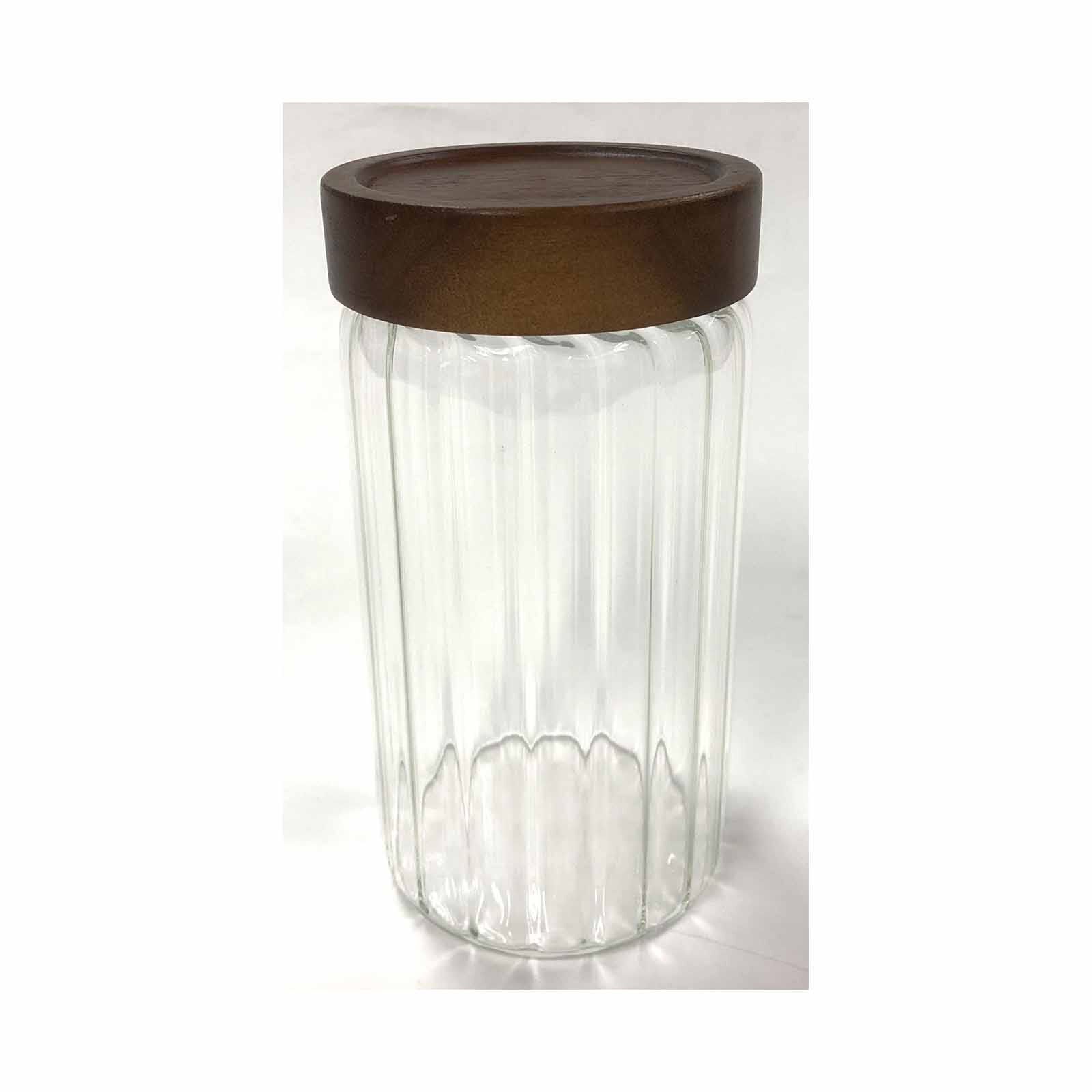ELEMENTAL High Borosilicated Stripes Glass Storage Jar With Acacia Lid (1110ml) 24QGP-1020