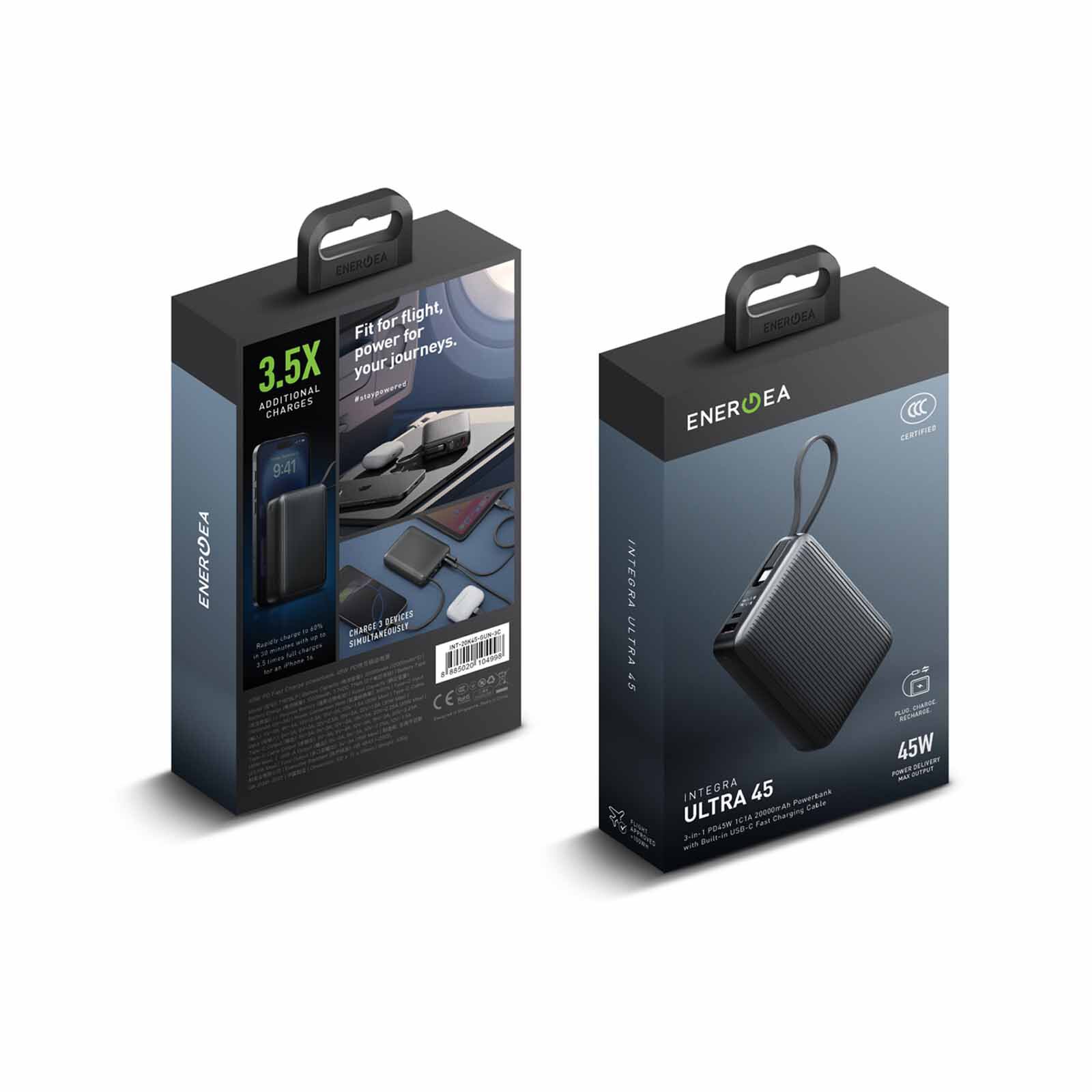 ENERGEA Integra Ultra 45, 20000mah Powerbank With Built In Usb-c Cable Pd45w - Gun INT-20K45-GUN-3C-image 6