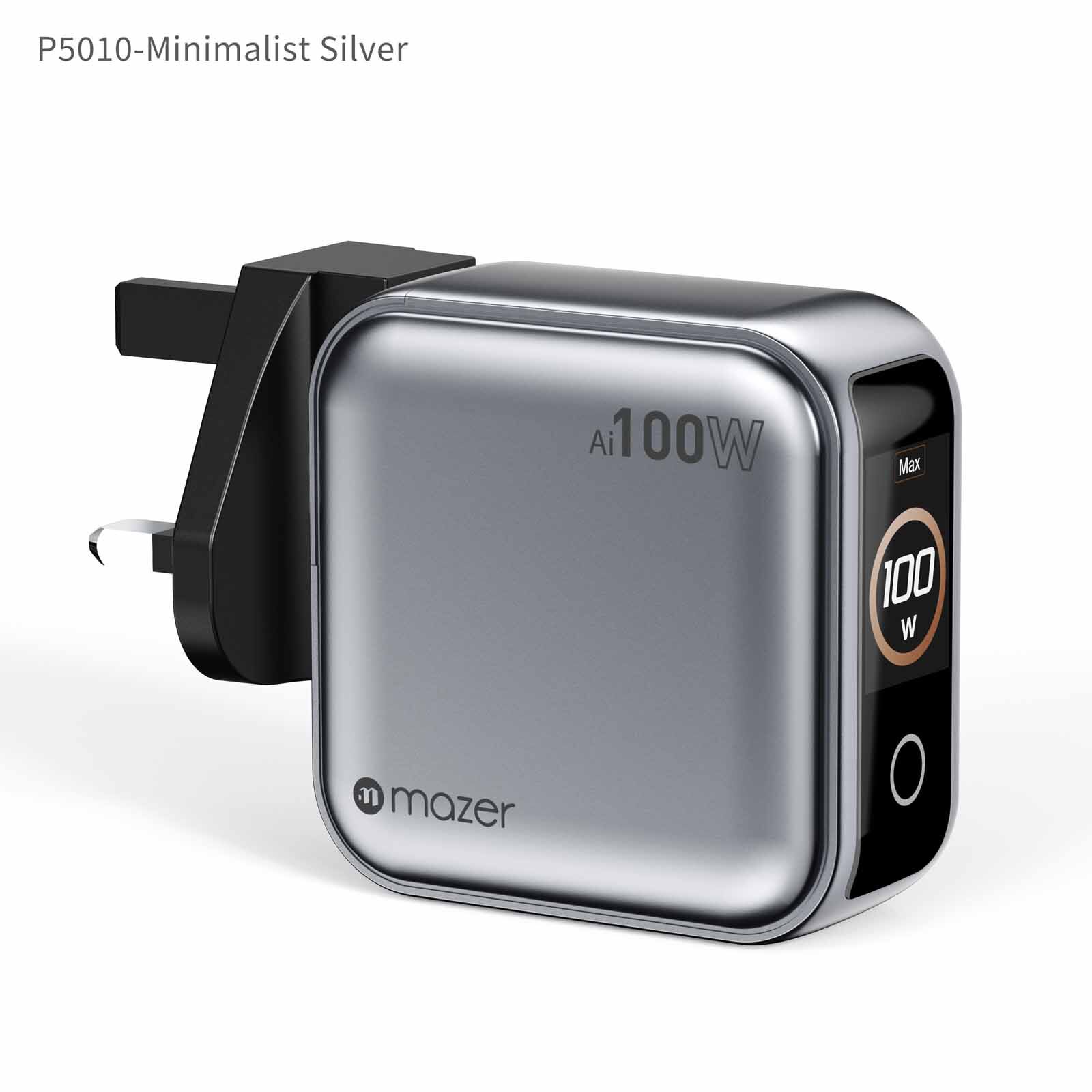 MAZER Ai Prestigegan Pd100w 2c1a Mini Wall Charger-silver M-AI-G100W-V7UK-SV-image 1
