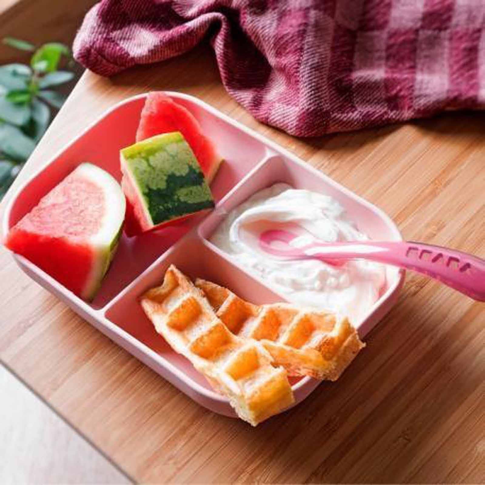 BEABA Suction Divided Plate & Spoon - Pink (online) SILICONE-image 3