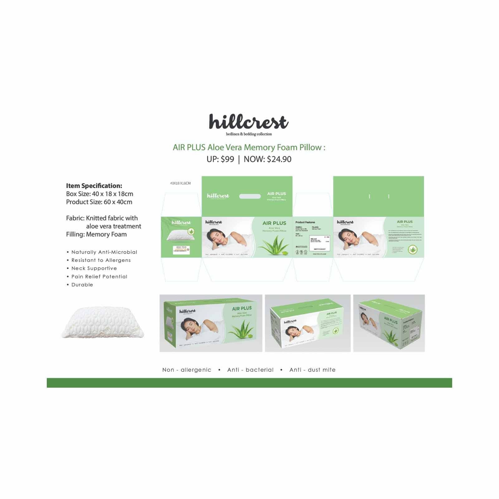 HILLCREST Air Plus Aloe Vera Memory Foam Pillow AIR PLUS ALOE VERA-image 3