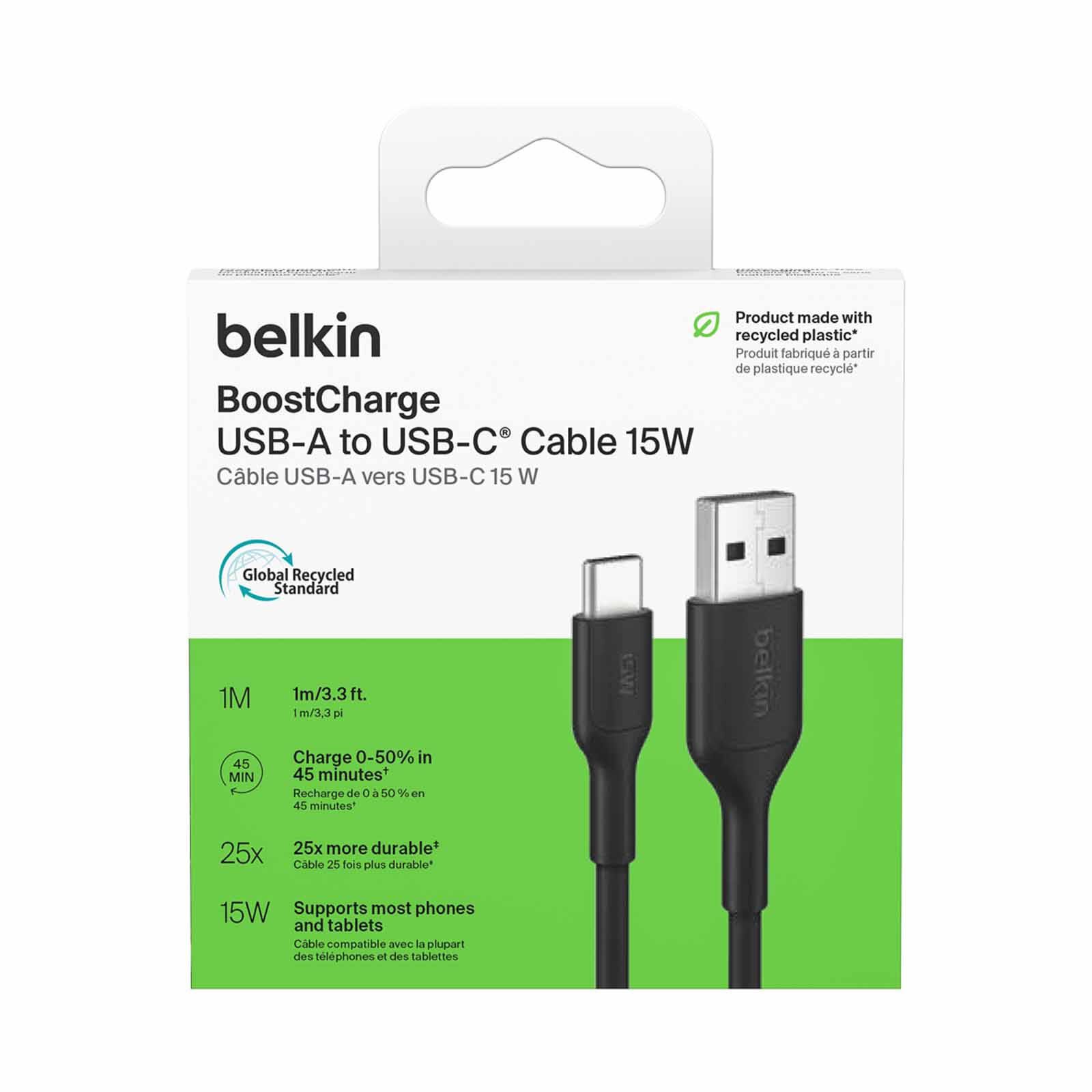 BELKIN Usb-a - Usb-c Cable 2.0, Pcr, 1m, Black CAB021FQ1MBK-image 3