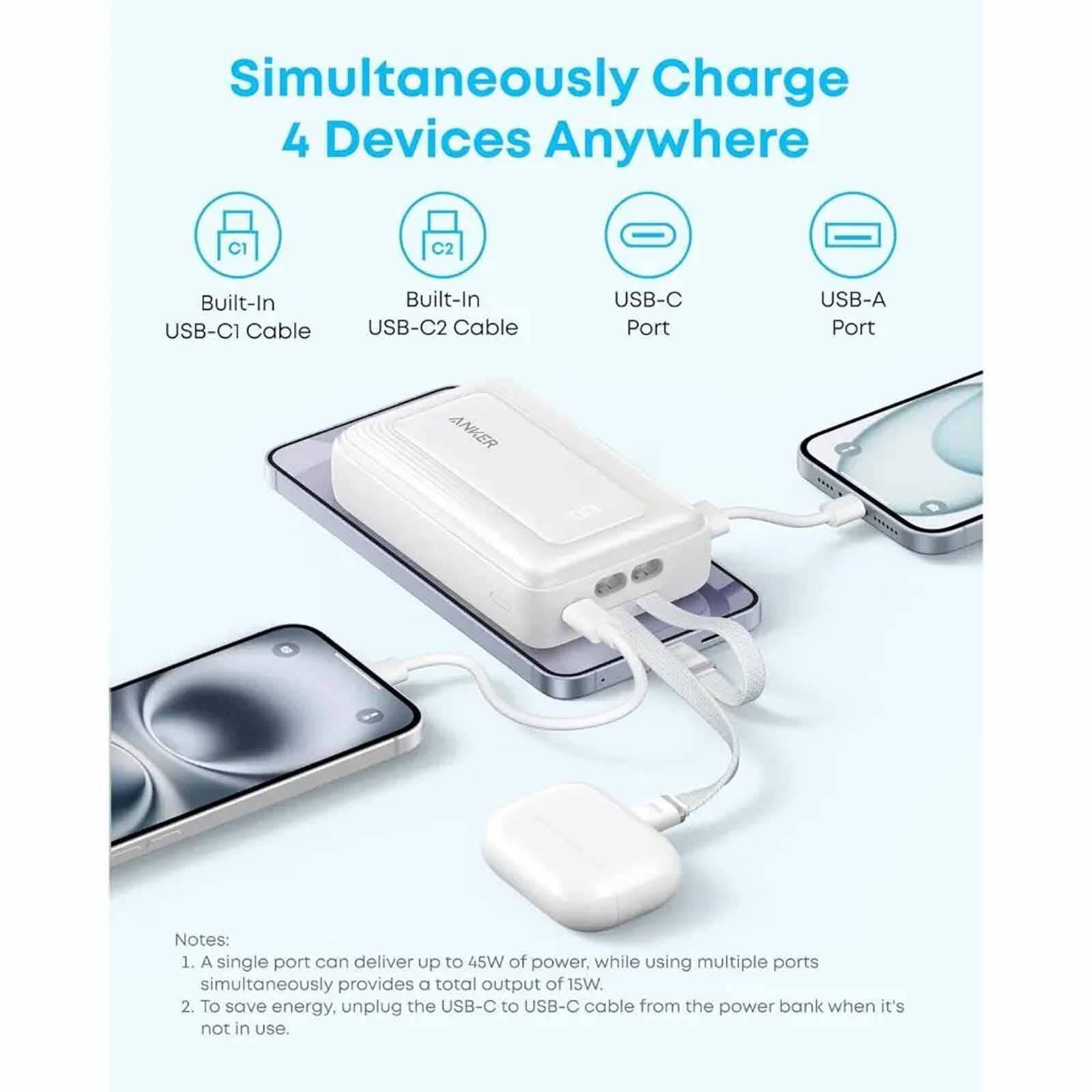 ANKER Zolo Powerbank 20000mah 45w Fast Charging Built-in Dual Usb C Cable - Wh A110MH22-image 5