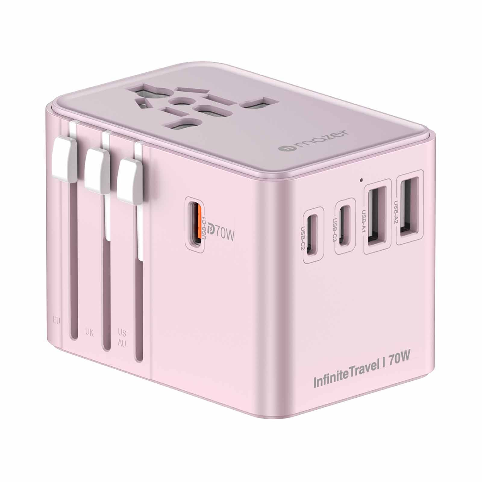 MAZER Infinitetravel Gan Pd70w 3c+2a 100-240v/8a Spare Fuse World Travel Charger-pink M-IFTRAVEL170PD-PK-image 3