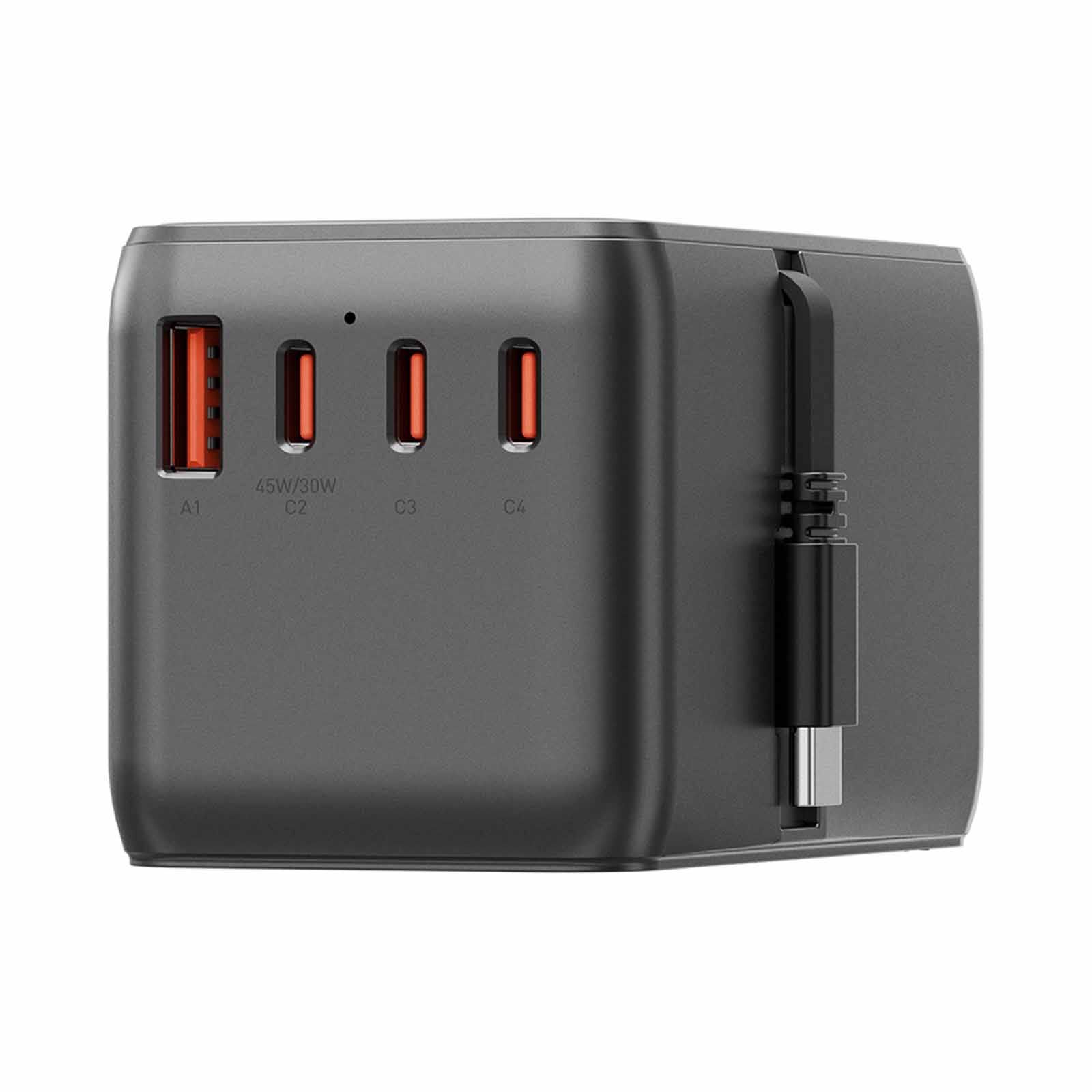 ENERGEA Travelworld Adapter Gan85 With 80cm Type-c Cable, 3c1a 85w - Gunmetal TWA-GAN85C-GUN-image 3